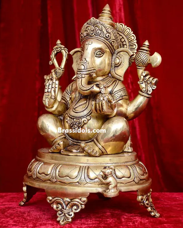 Brass Ganesh round Base with leg idol- 17 inches - secondary
