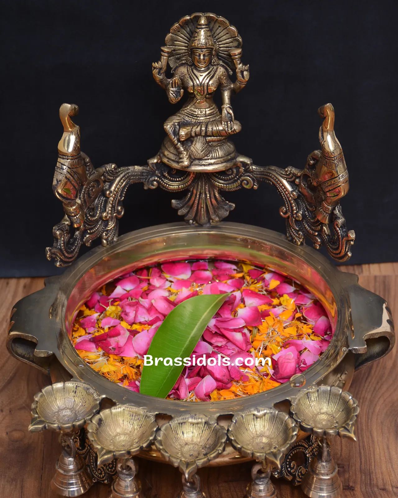 Brass Laxmi Side Deepak Urli - secondary