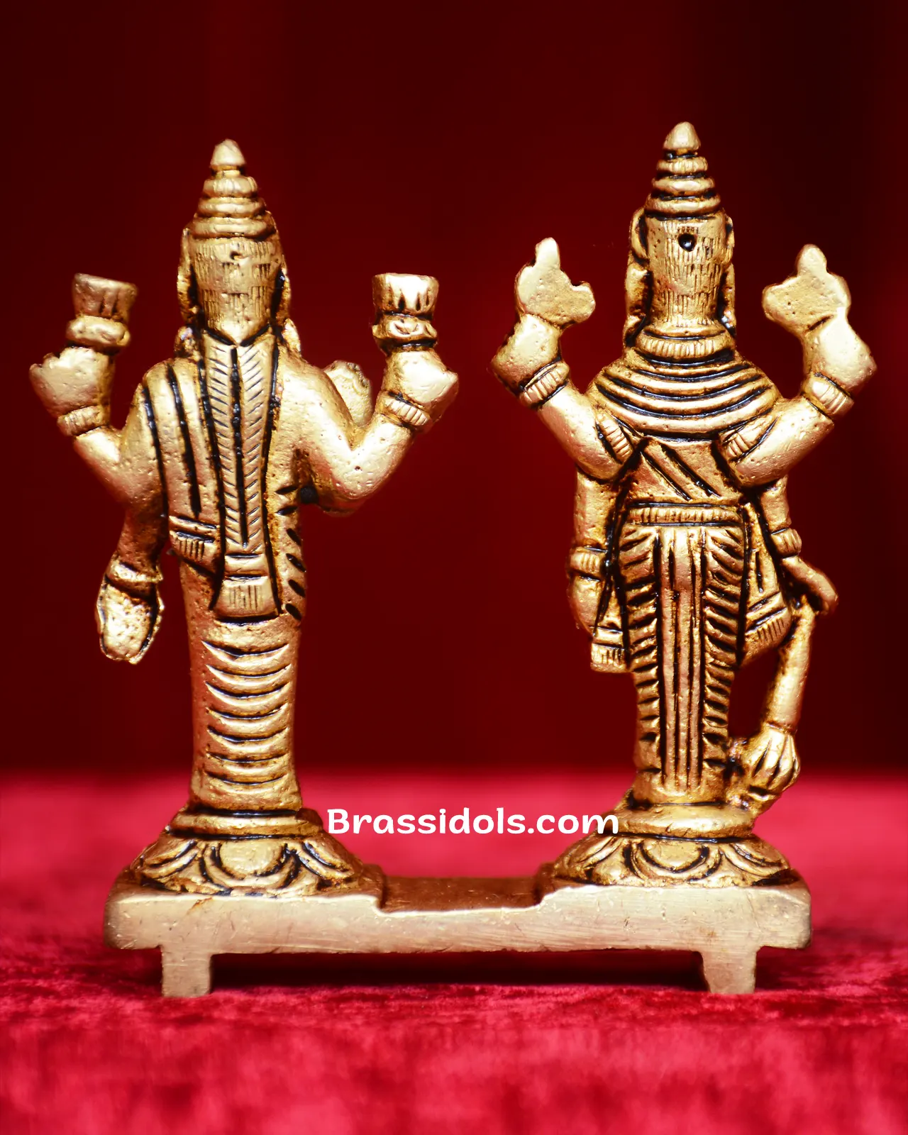 Brass Standing Vishnu Laxmi On Same Base - secondary