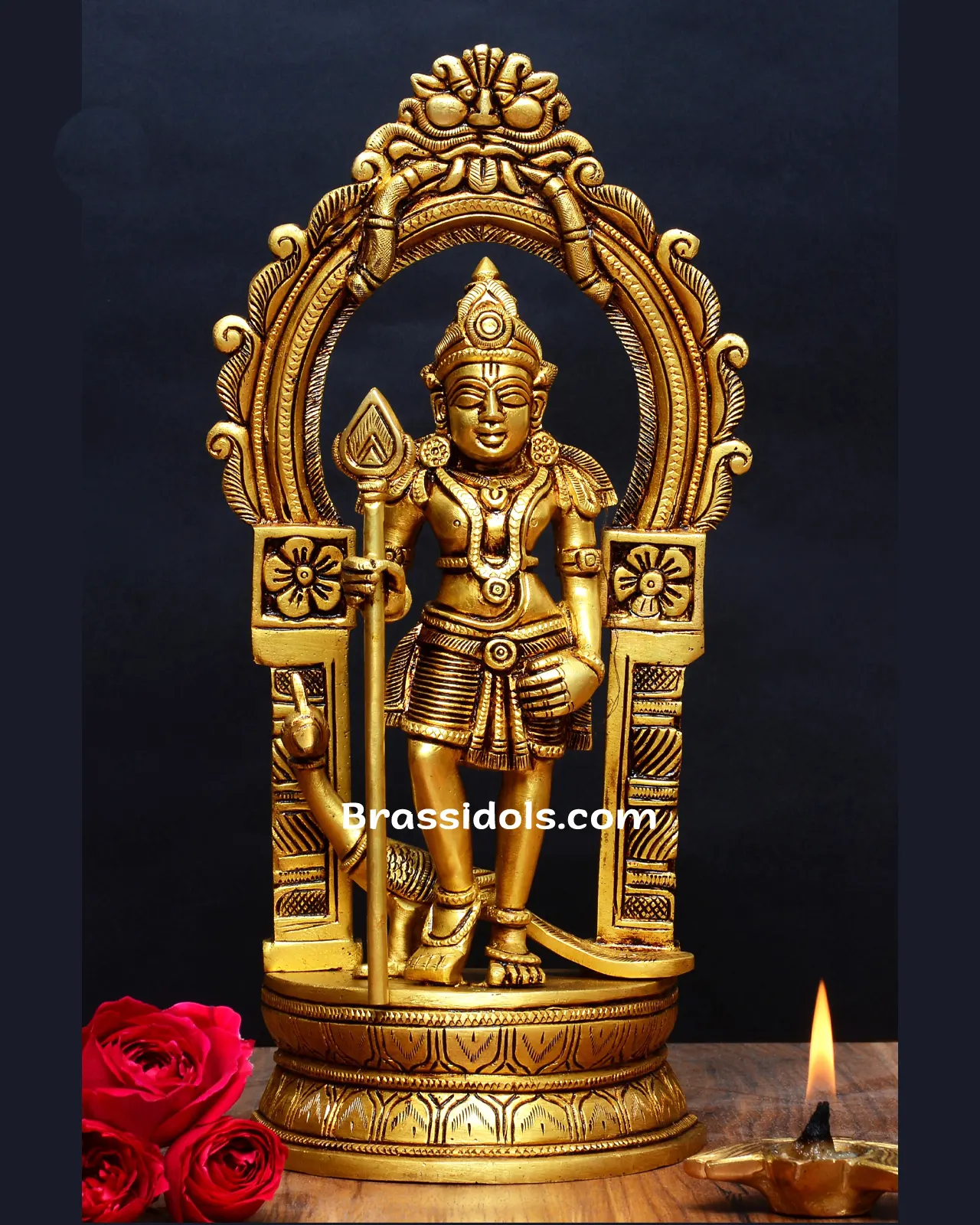 Holy Vel Murugan with Mayil Brass Idols - 12 Inches