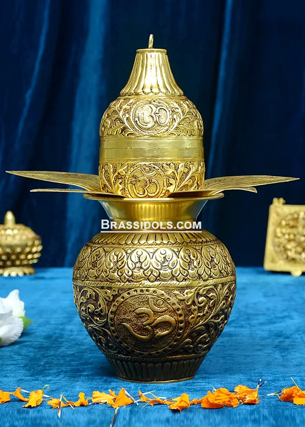 Brass Coconut Leaf Kalash 11 InchBrass Idols