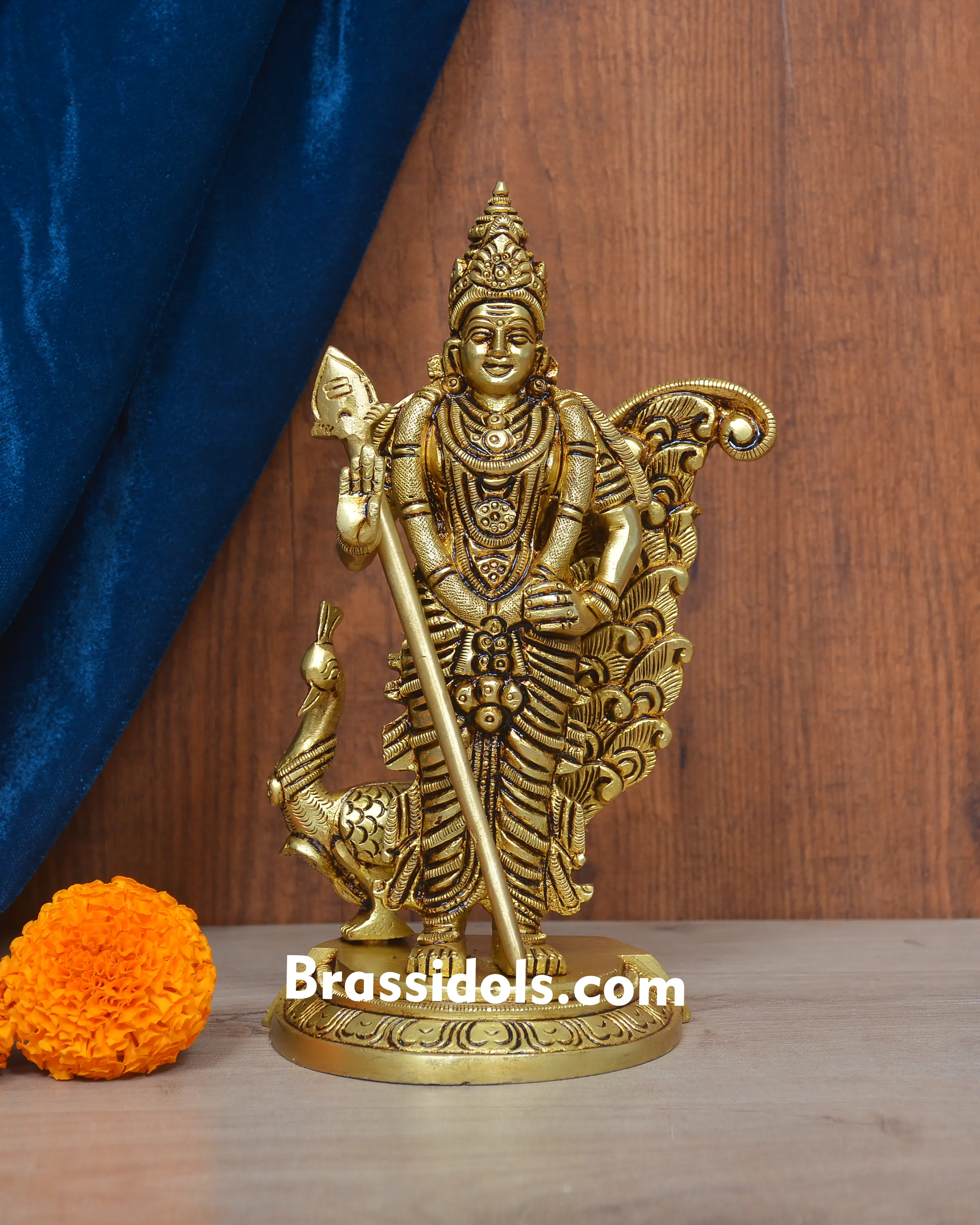 Charming Murugan with Mayil and Vel Brass Idol