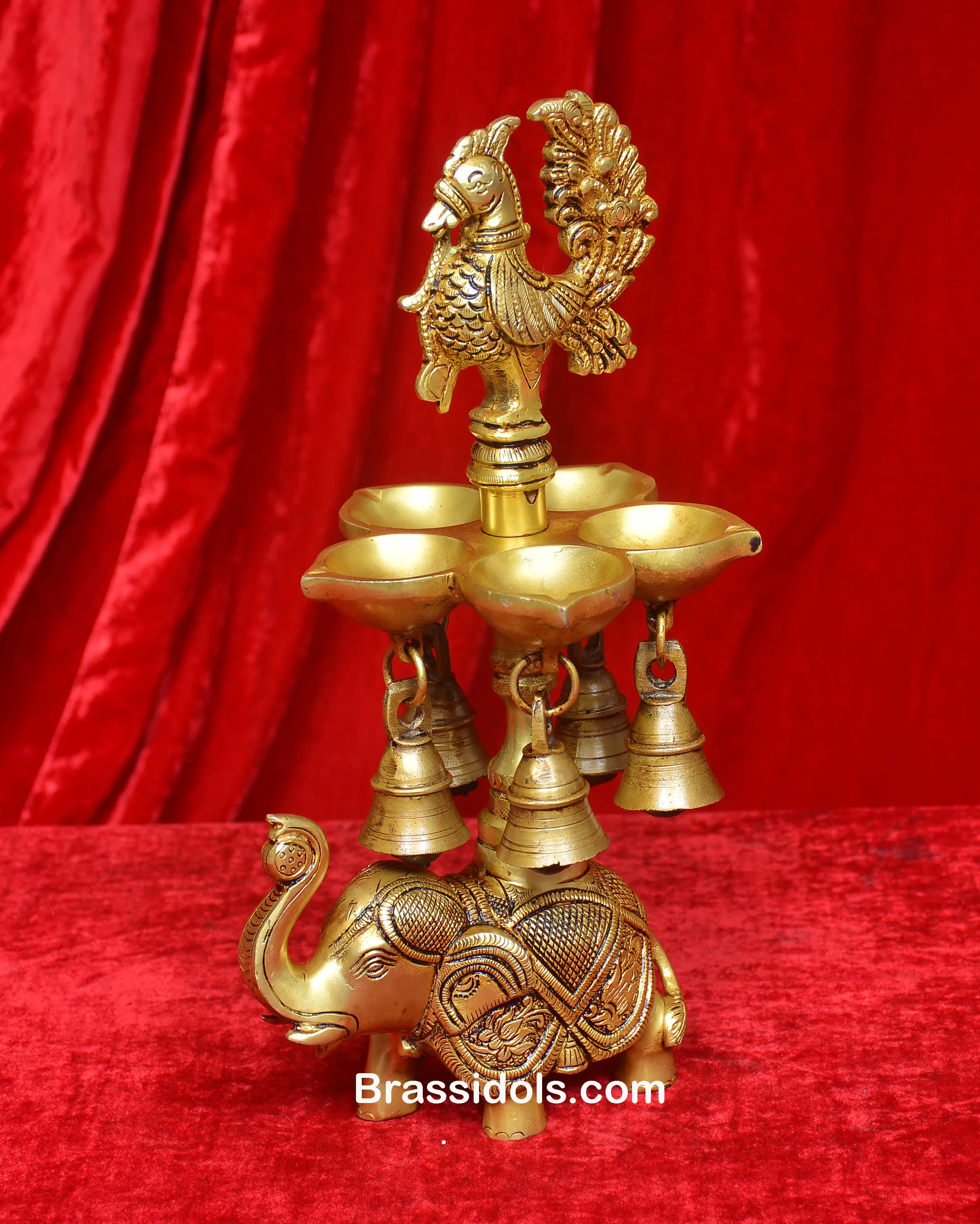 ELEPHANT ANNA LAMP 5 DEEPAK WITH BELLSBrass Idols