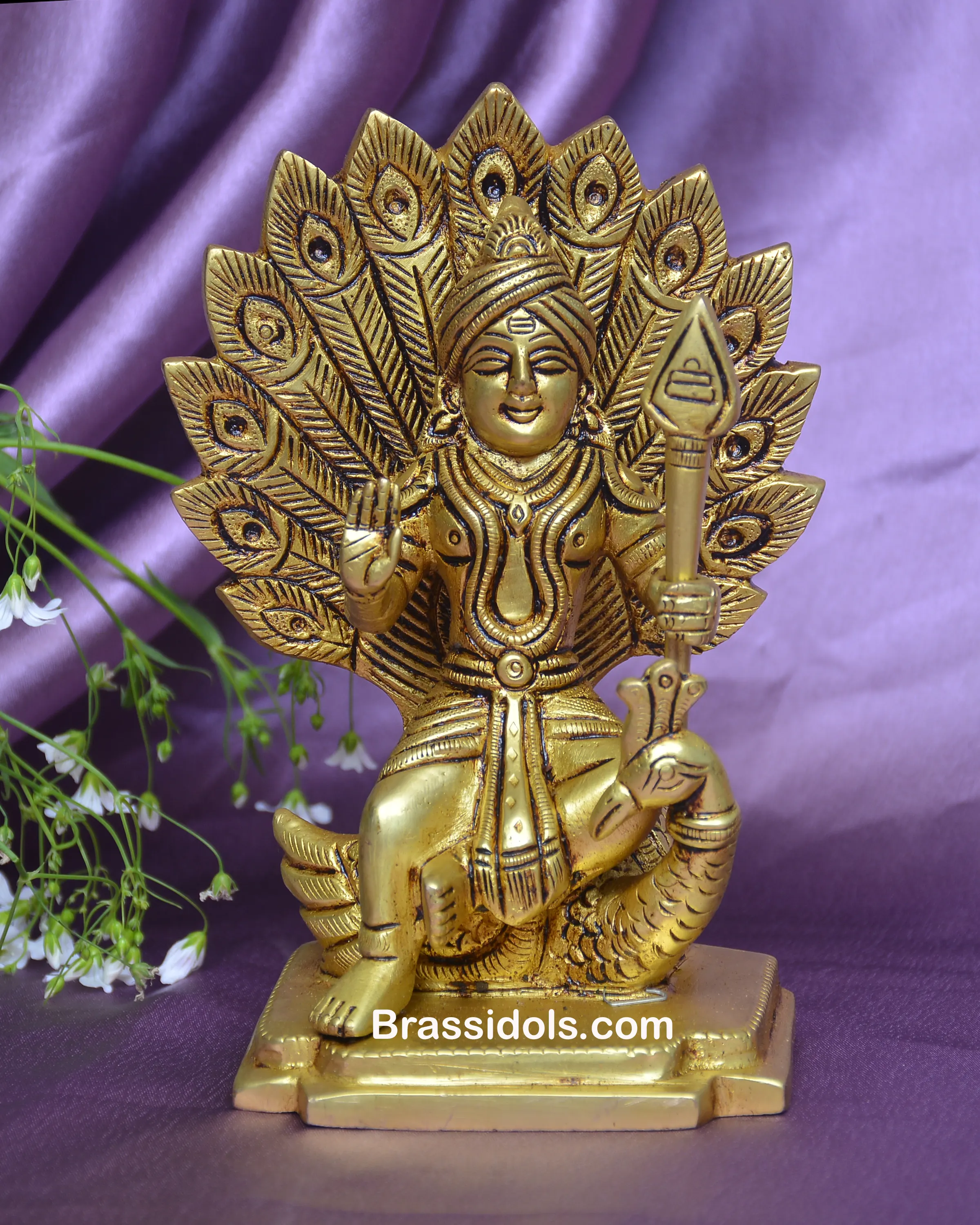 Brass Lord Murugan Idol on Peacock