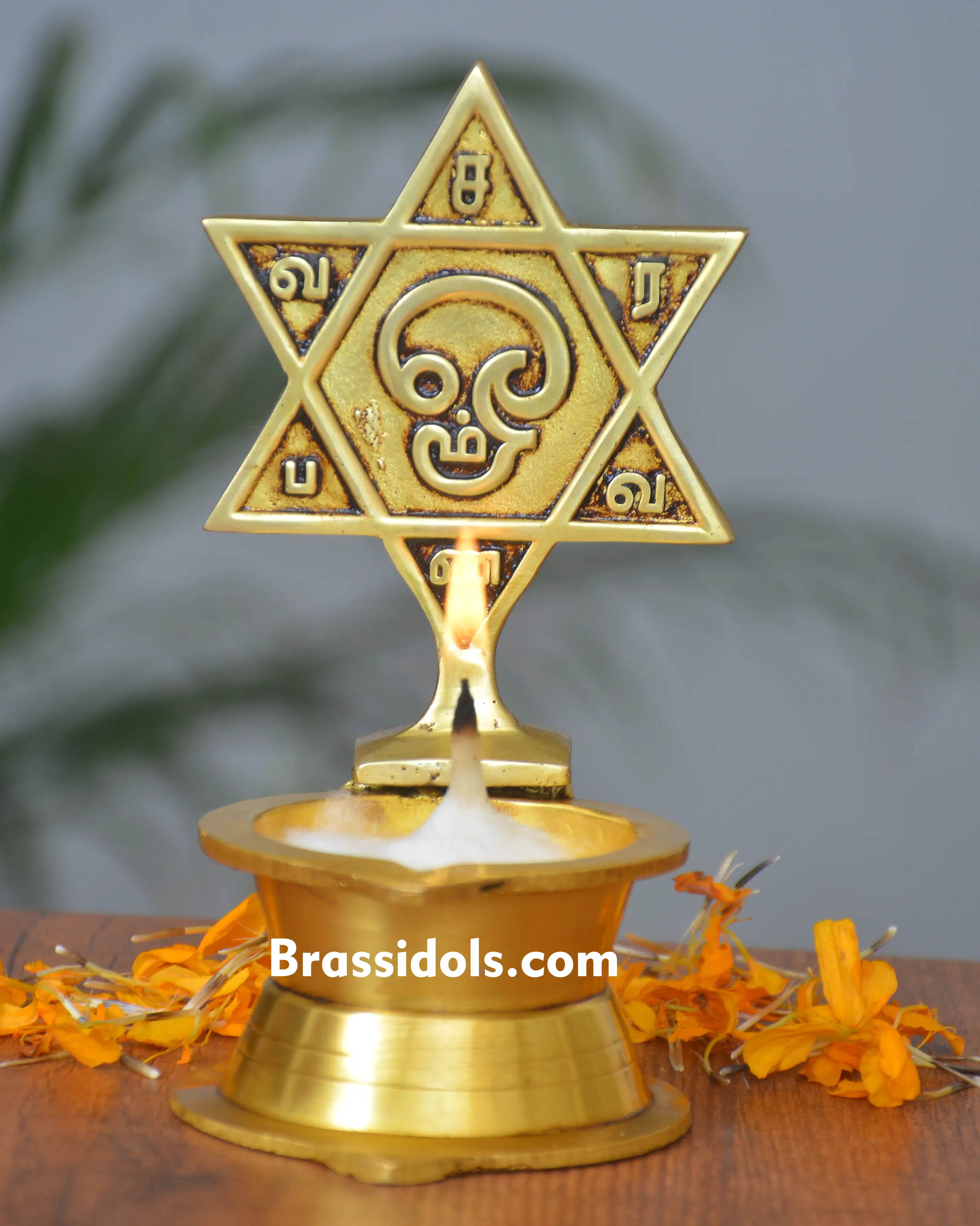 Tamil Om Deepak Brass Lamp (Medium) - 230 gm