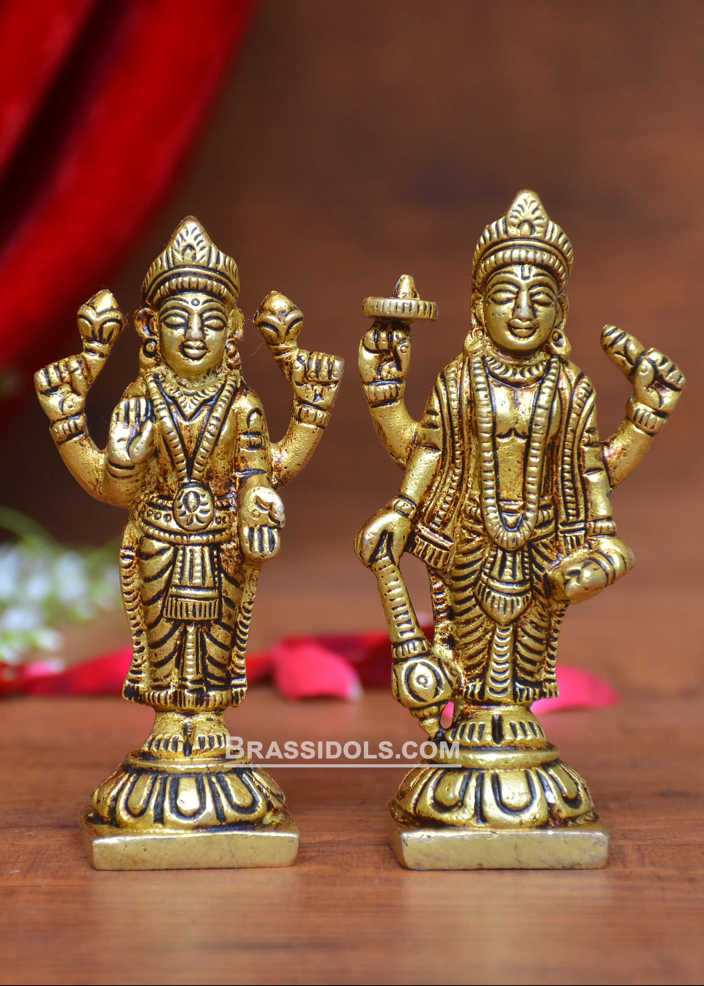 Brass Standing Laxmi Vishnu Idol 4 Inch