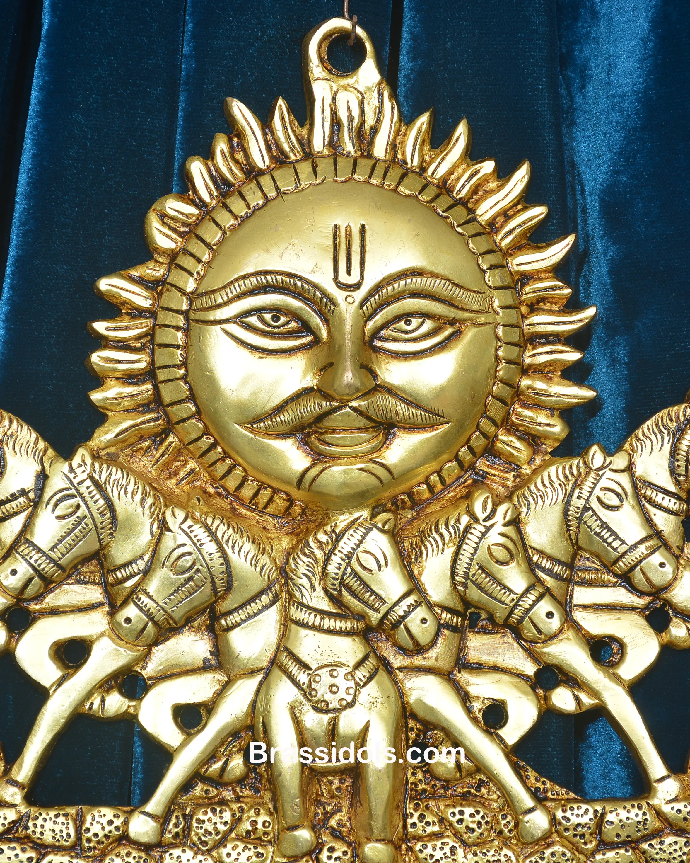 Brass Hanging Sun Plate With 7 Horse 7.5 Inches - secondary