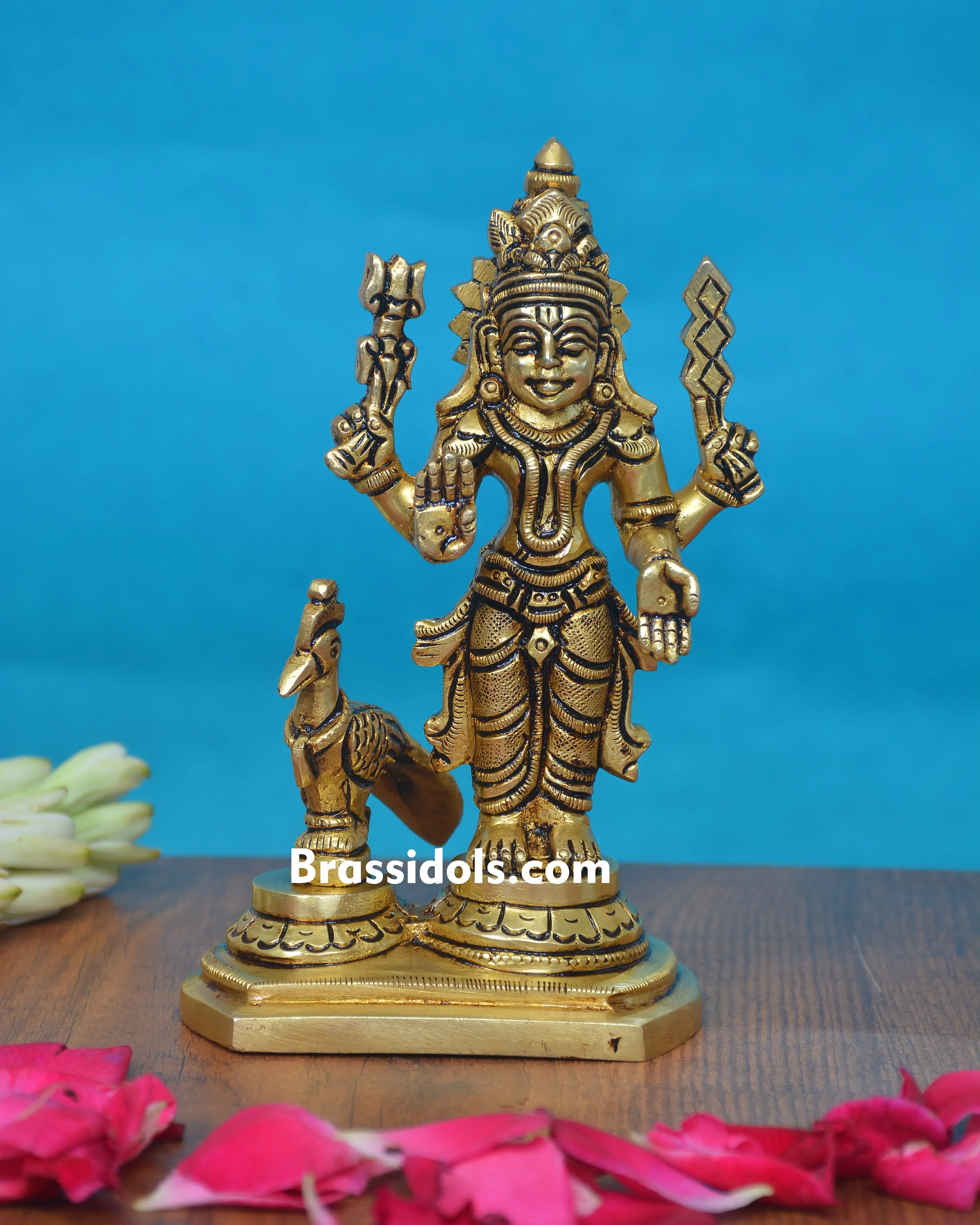 Divine Murugan with Mayil and Vajrayudham Brass Idol