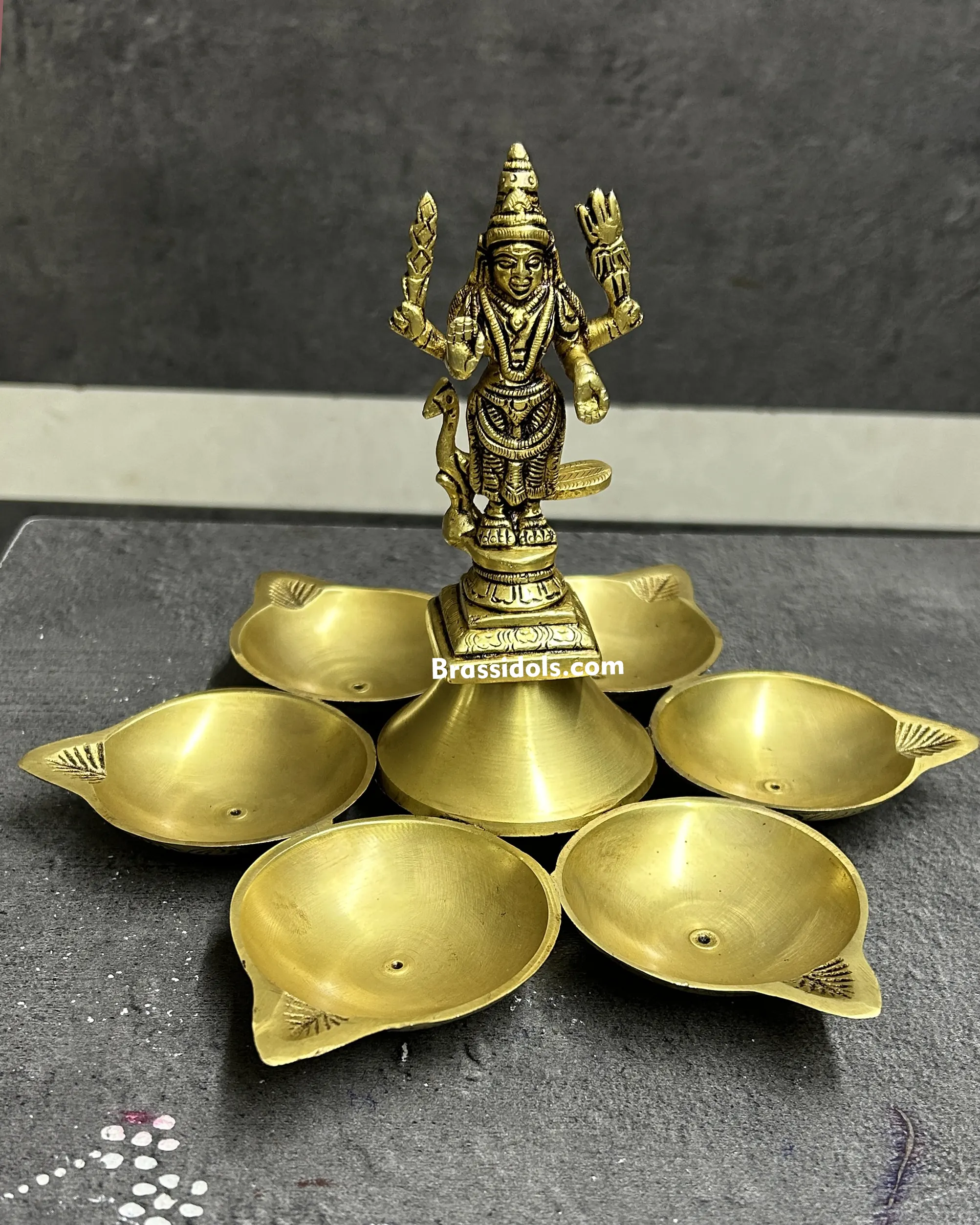 Divine Murugan with Mayil and Vajrayudham Brass Vilakku