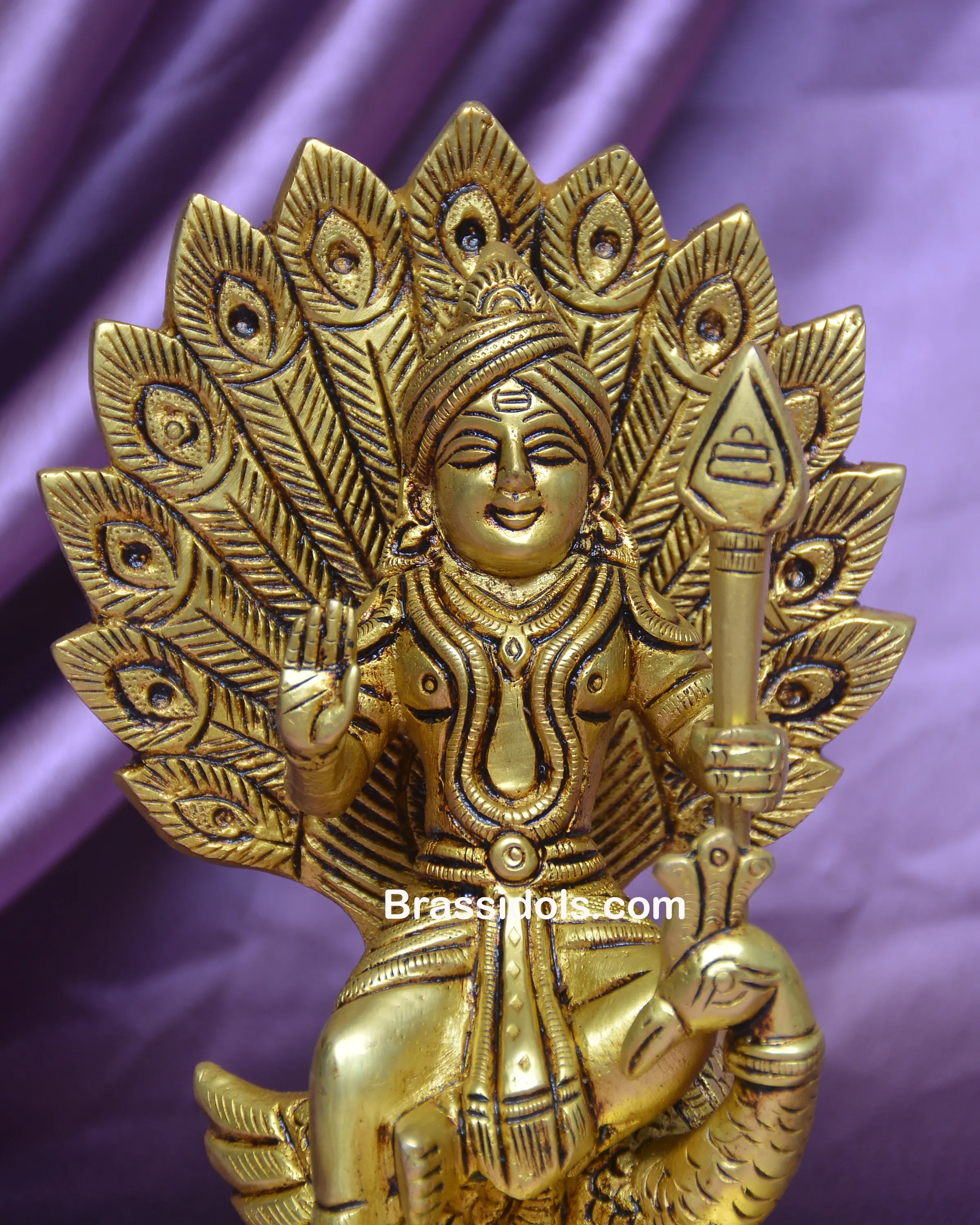 Brass Lord Murugan Idol on Peacock - secondary