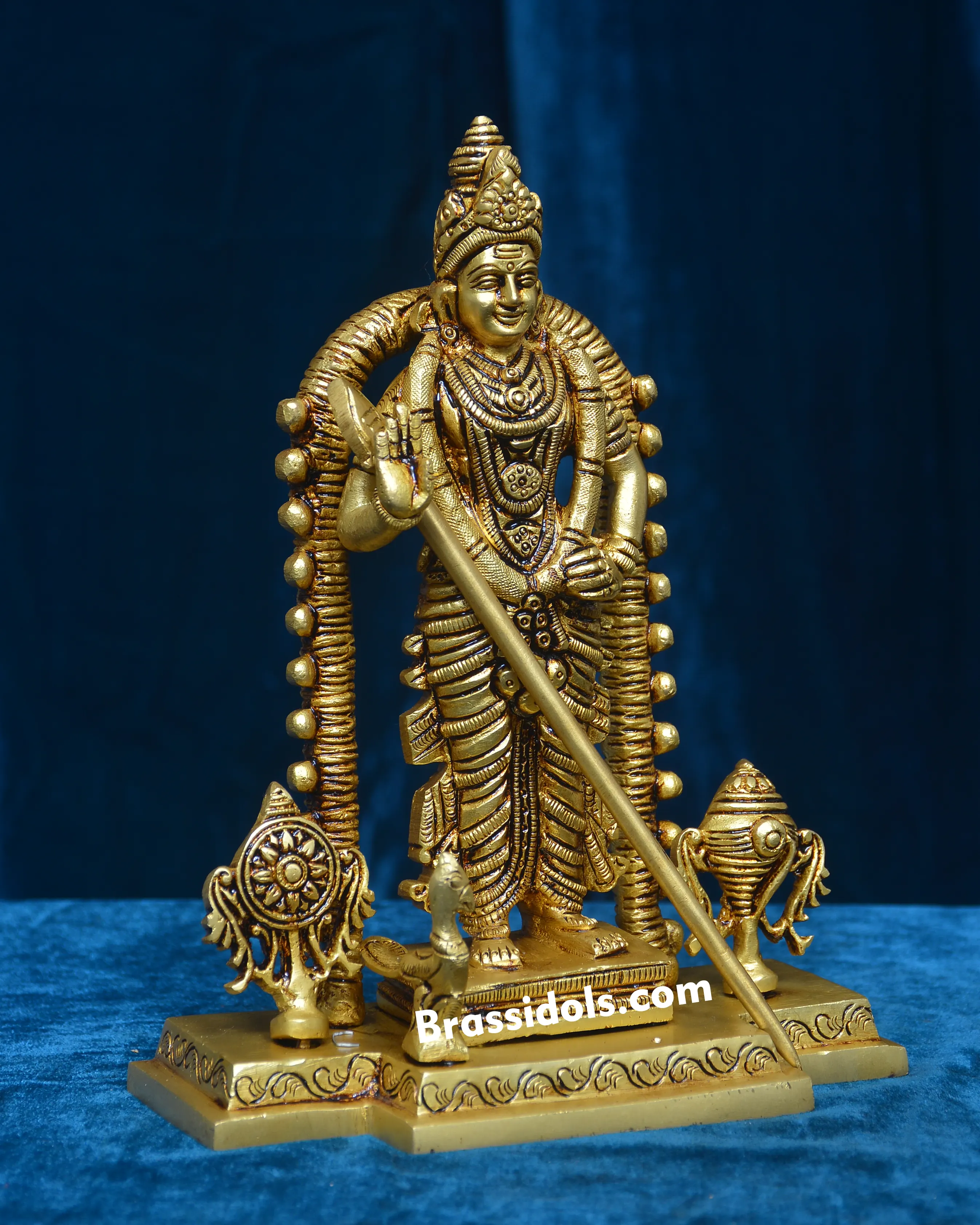 Charming Murugan with Mayil and Sangu Chakkaram Brass Idol - 8 Inches - secondary