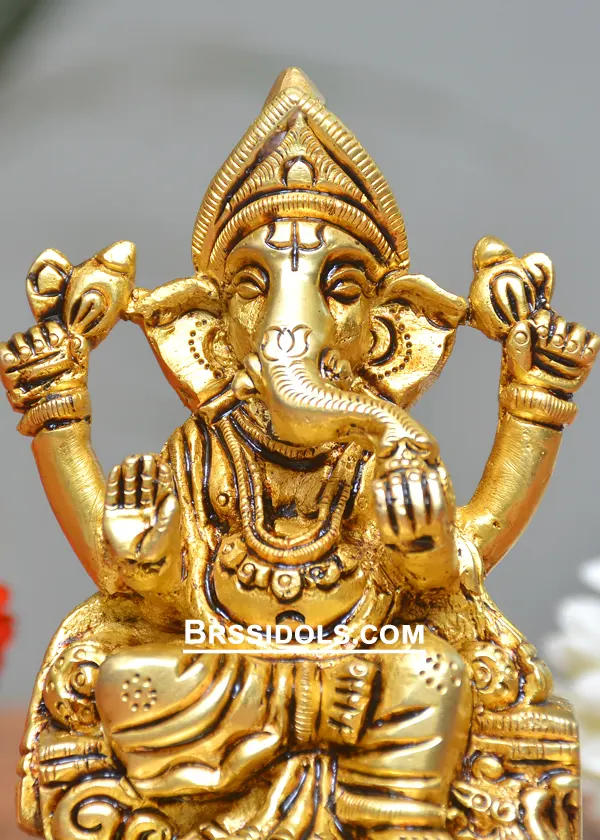 Brass Sitting Ganesh idol 4 Inch - secondary