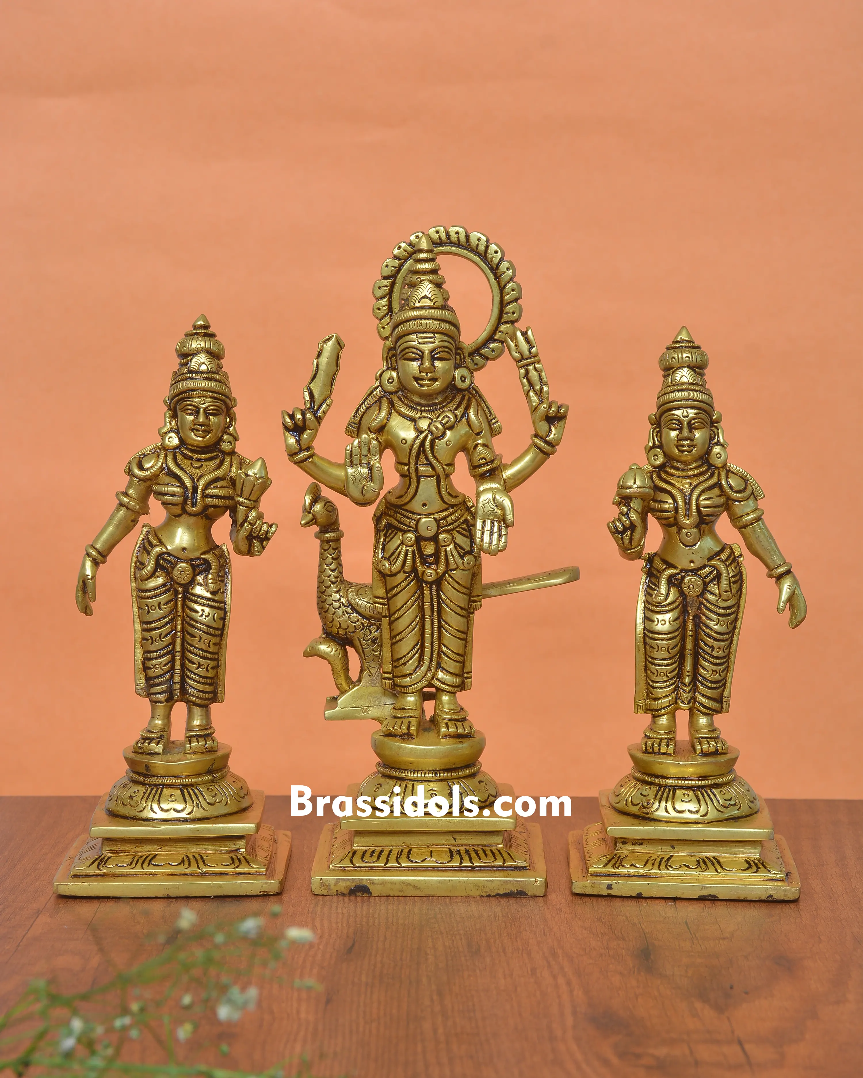 Holy Valli Devanai Murugan with Mayil and Vajrayudham Brass Idol
