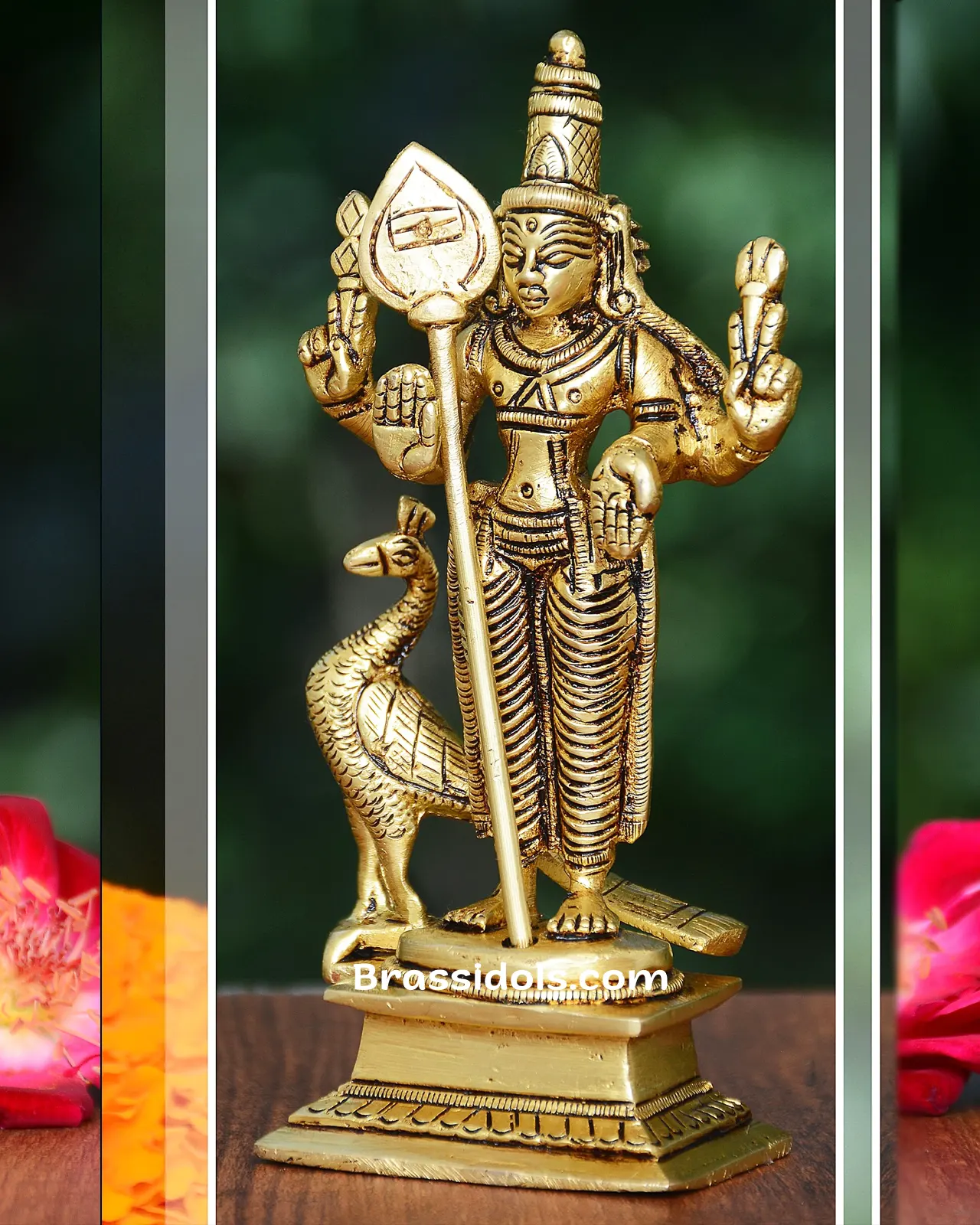 Devotional Murugan with Peacock & Vajarayutham Brass Idols - 5 inches - secondary