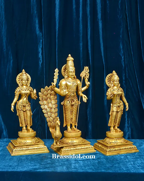 Divine Murugan with Mayil and Vajrayudham Brass Idol - 4 Inches - secondary