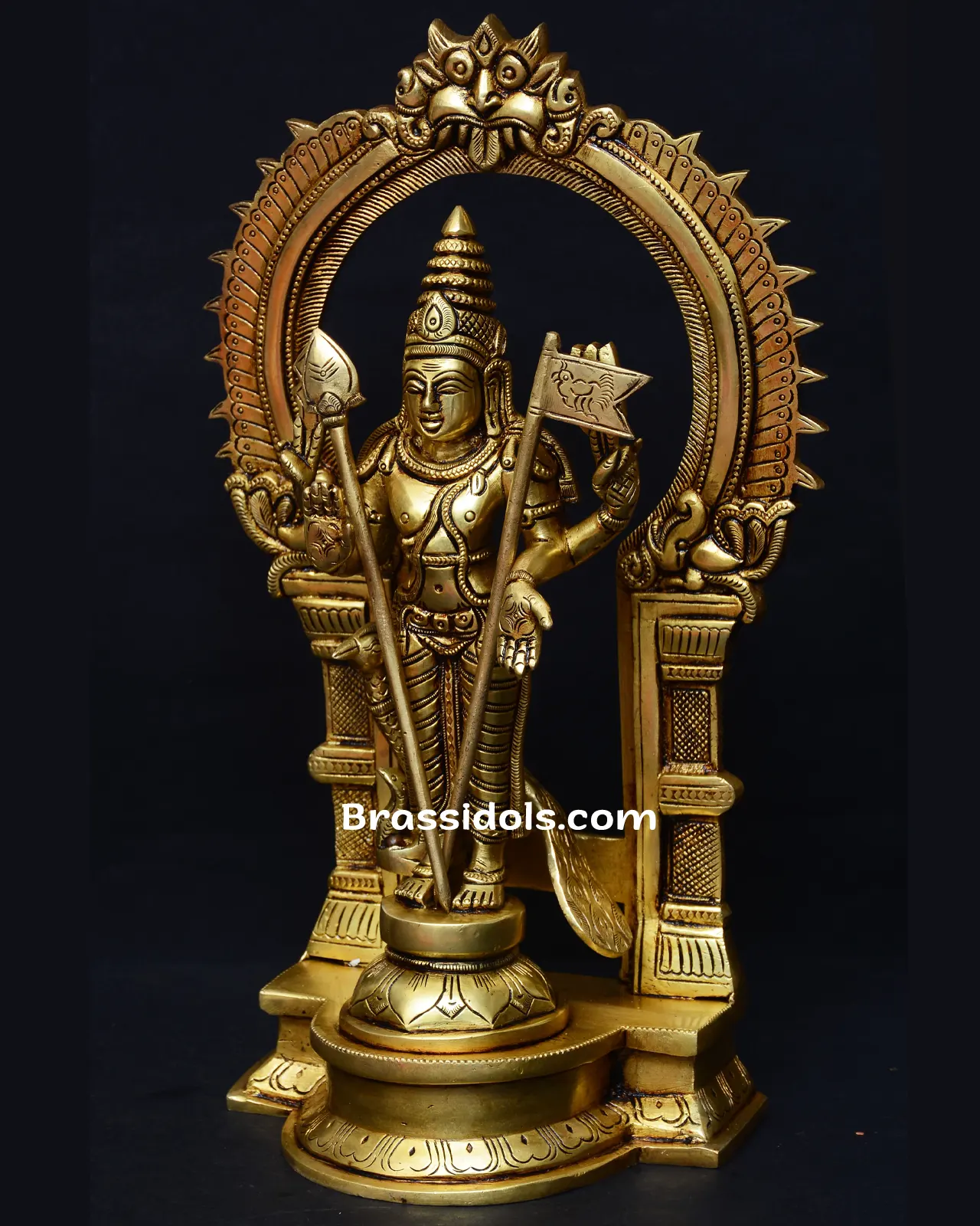 Divine Mayil Panchaloha Murugan with Vel Kodi Brass Idol - secondary