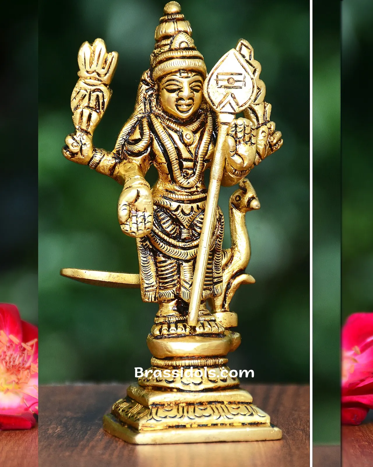 Divine Murugan with Mayil & Vajarayutham Brass Idols - 4 inches - secondary