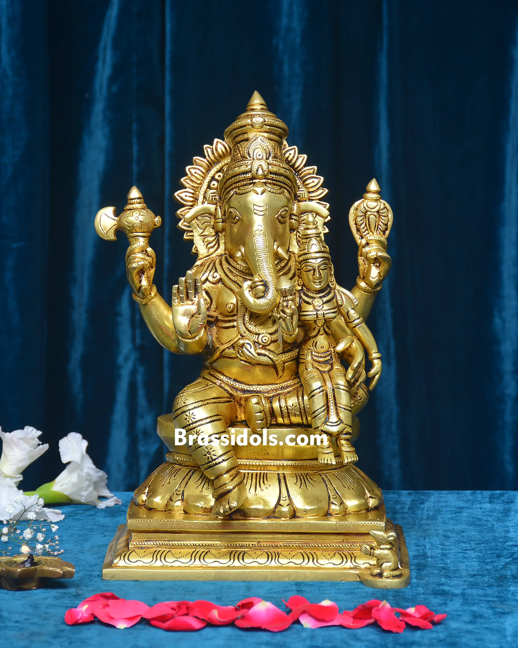 GANESH SITTING LAXMI ON LAPBrass Idols