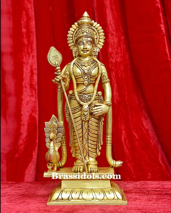 Majestic Batu Caves Sri Subramaniar Swamy with Mayil Brass Idol - 16 Inches