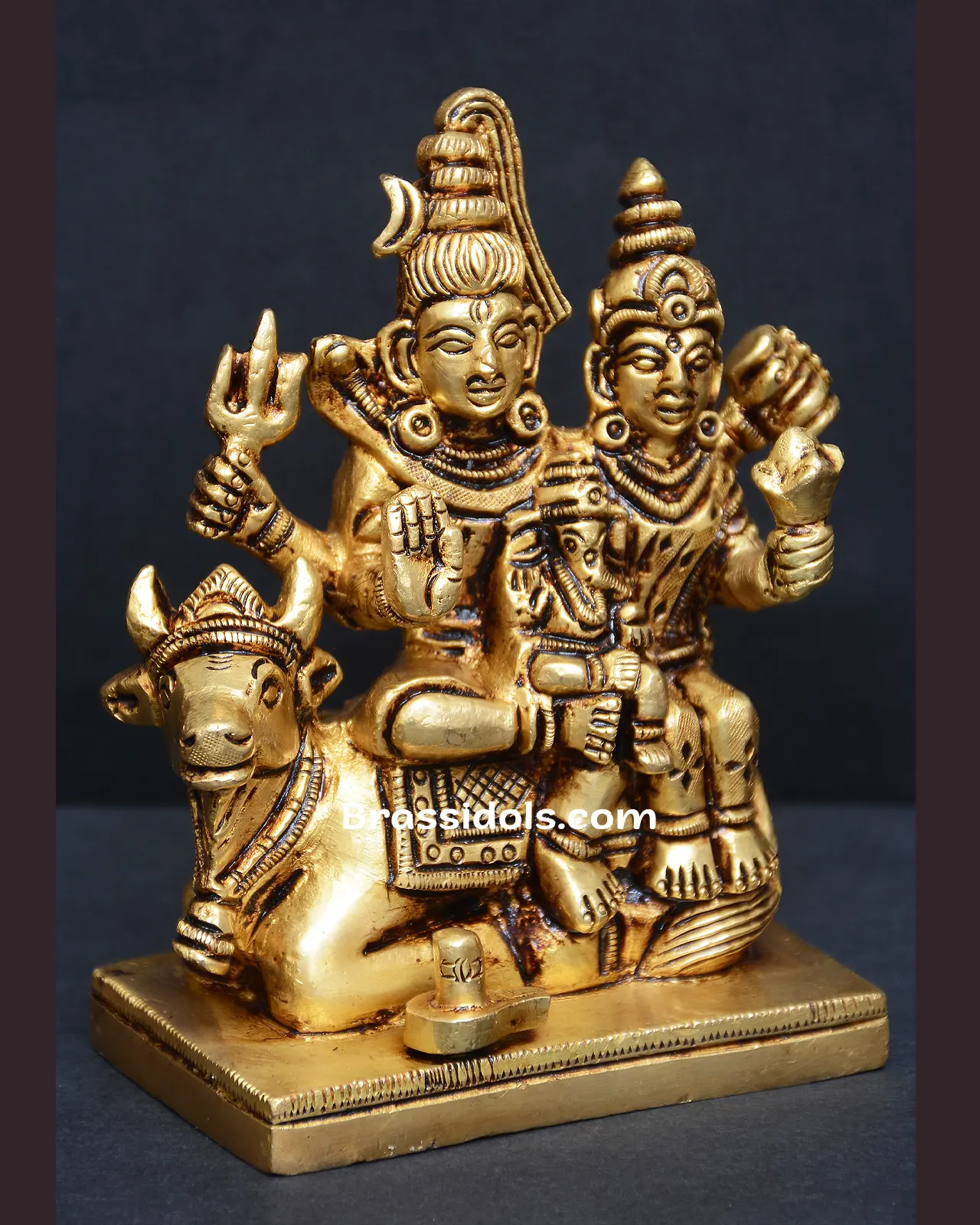 Divine Shivan Parvathi with Vinayagar and Kamadenu Brass Idols - 4 Inches - secondary