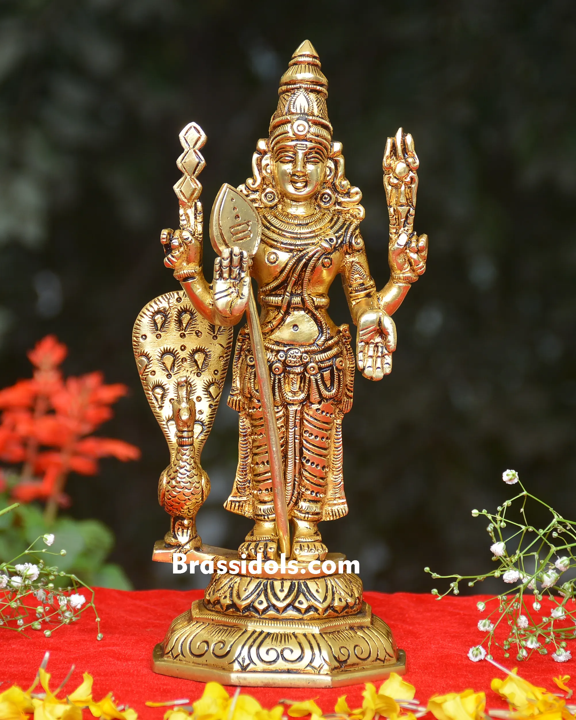 BRASS MURGAN STANDING WITH PEACOCK