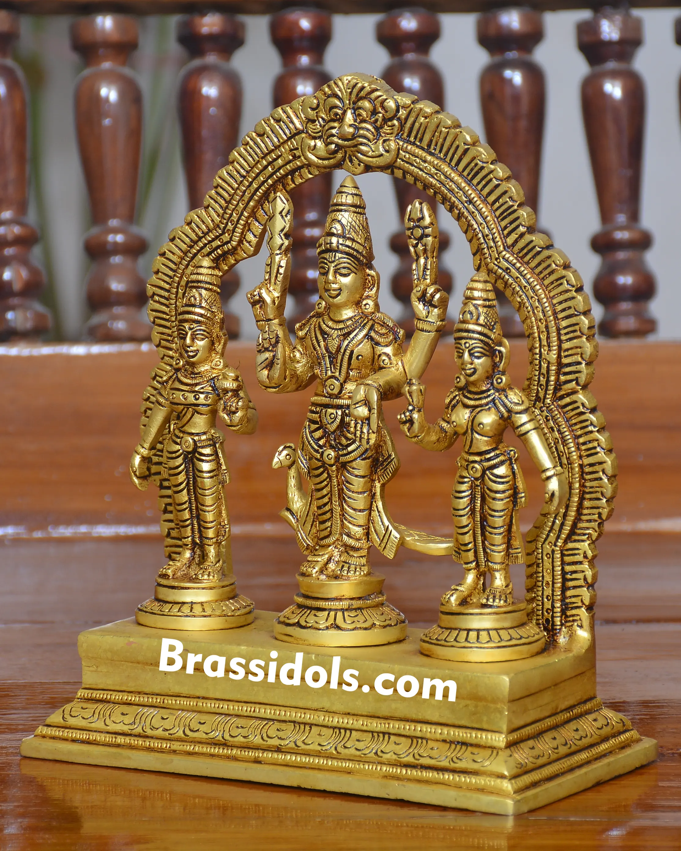 Charming Valli Devanai Murugan with Mayil and Vajrayudham Brass Idol - secondary
