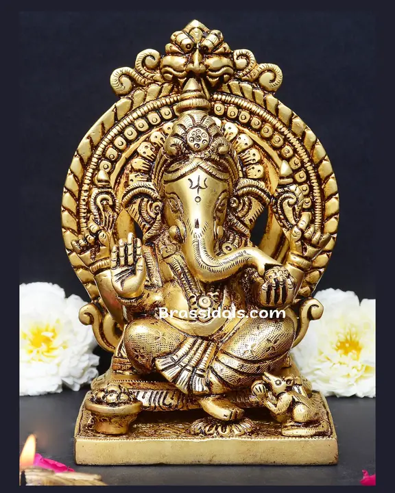 Brass frame Double Choki Ganesha idol - 6 inches