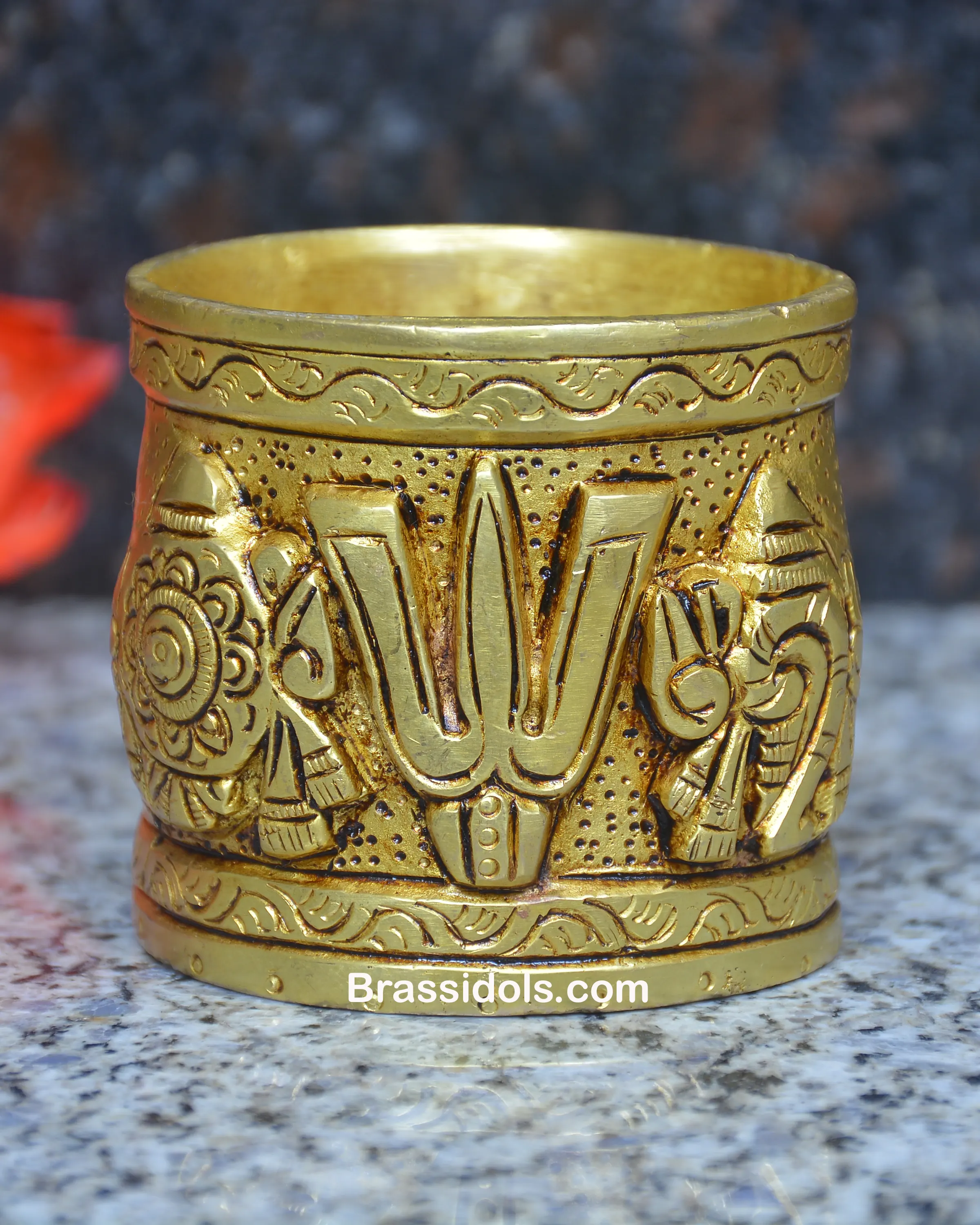 Brass Shankh Chakra Namah Glass 2.5 inchesBrass Idols