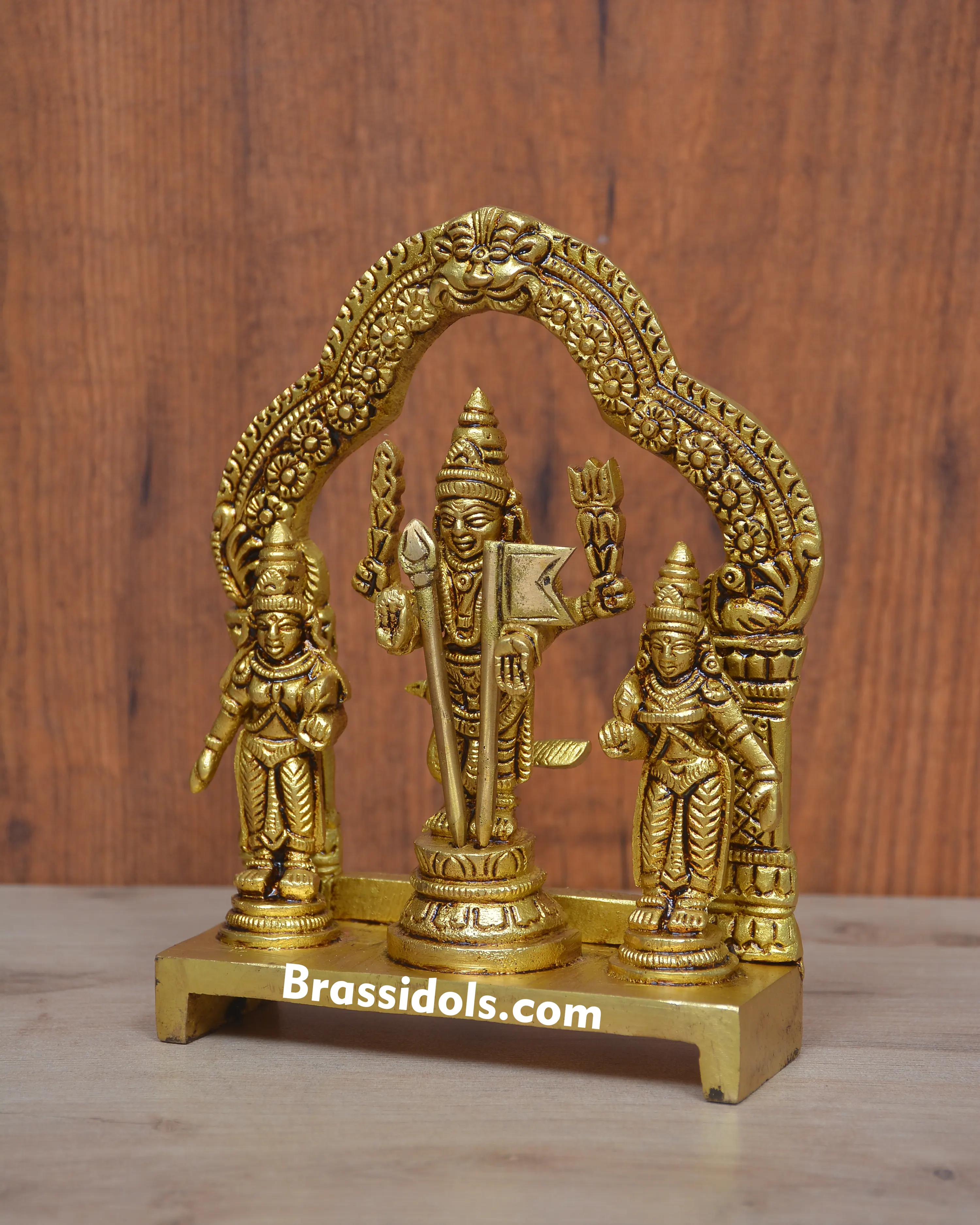 Traditional Murugan Valli~Deivanai with Mayil and Vajrayudham Brass Idol - secondary
