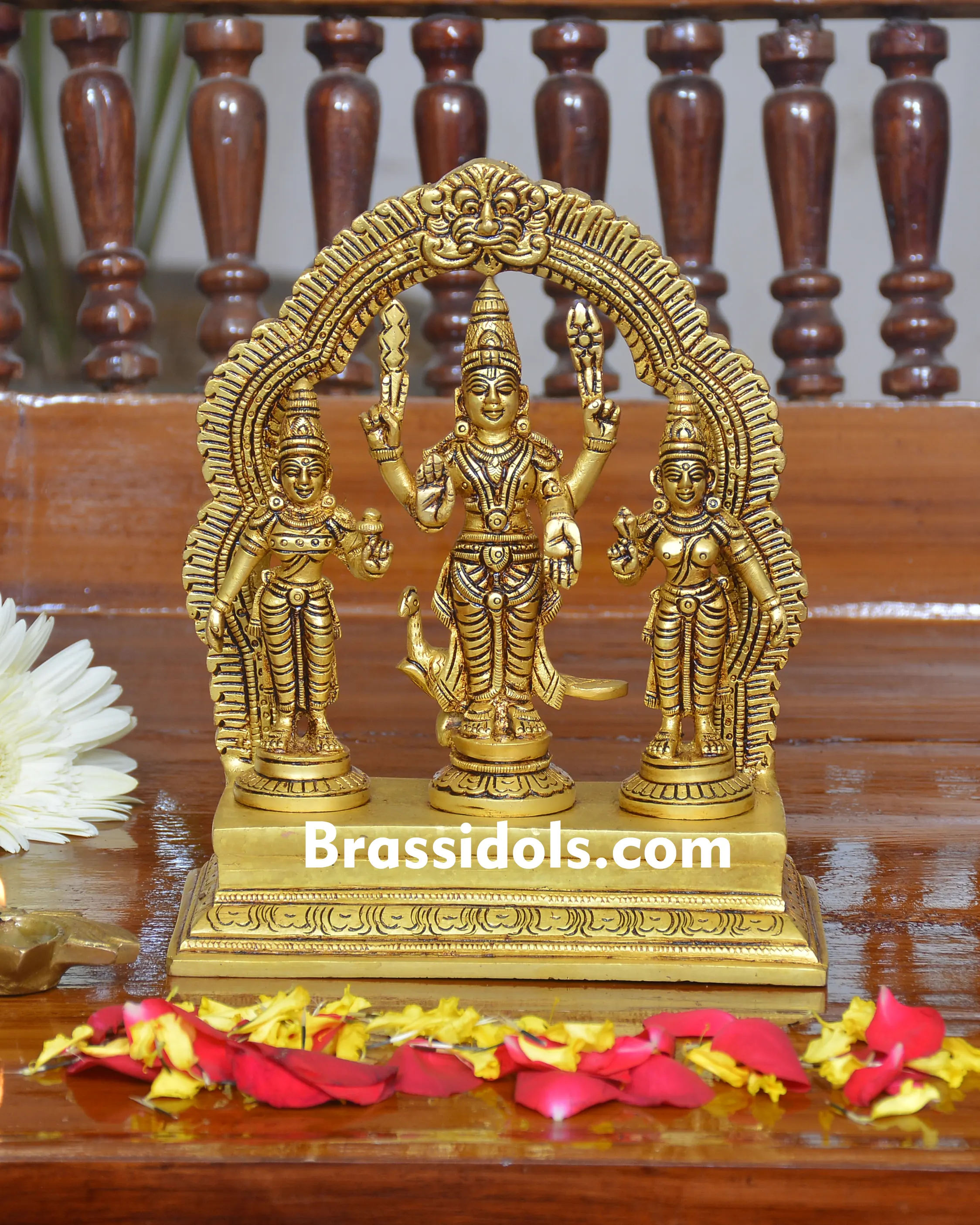 Charming Valli Devanai Murugan with Mayil and Vajrayudham Brass Idol