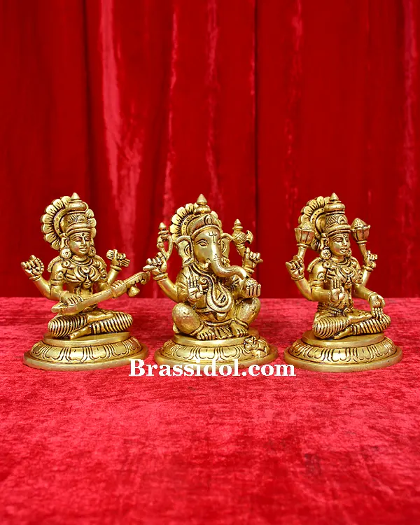 Lakshmi Ganesh Saraswati With Gol Base - secondary