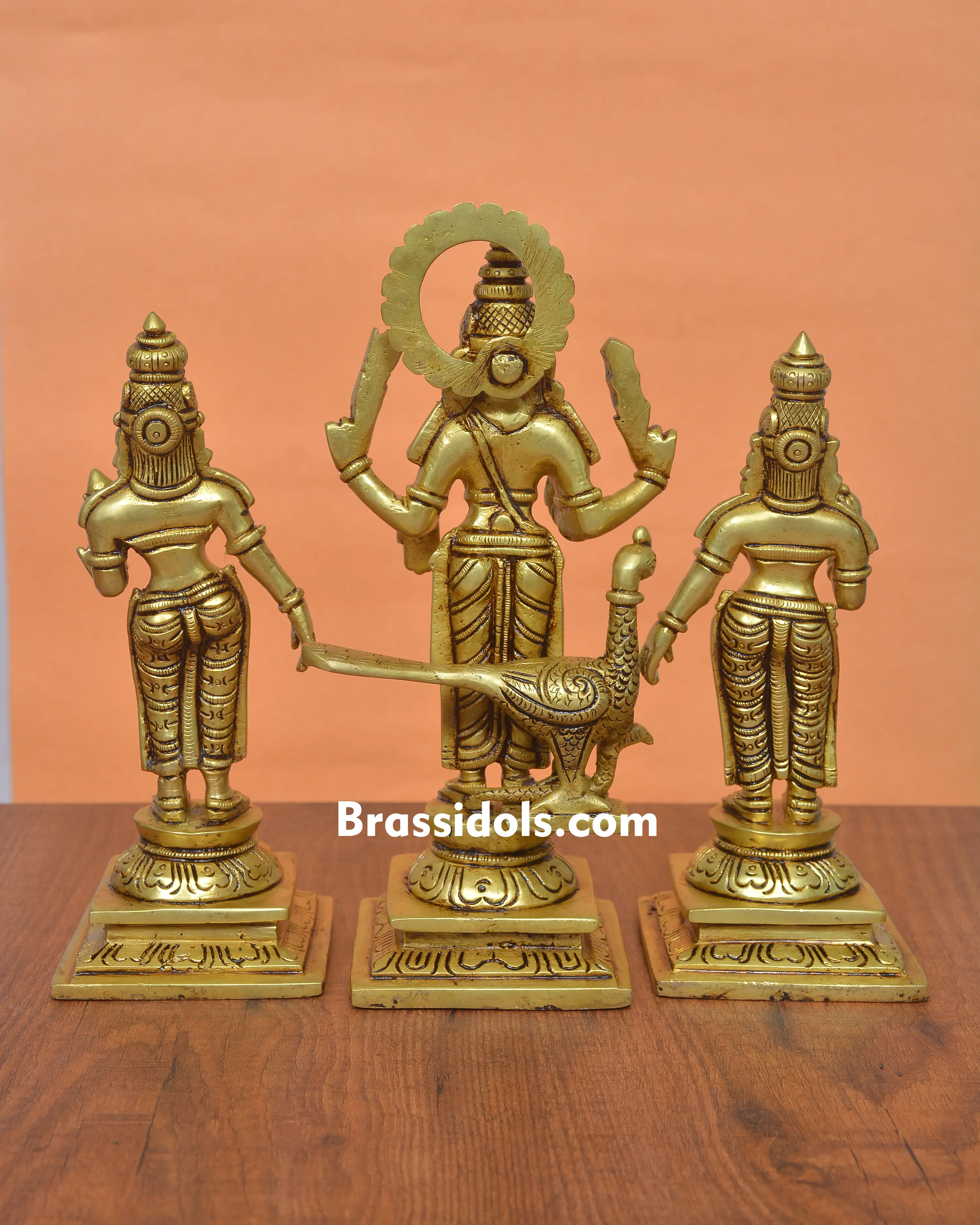 Holy Valli Devanai Murugan with Mayil and Vajrayudham Brass Idol - secondary