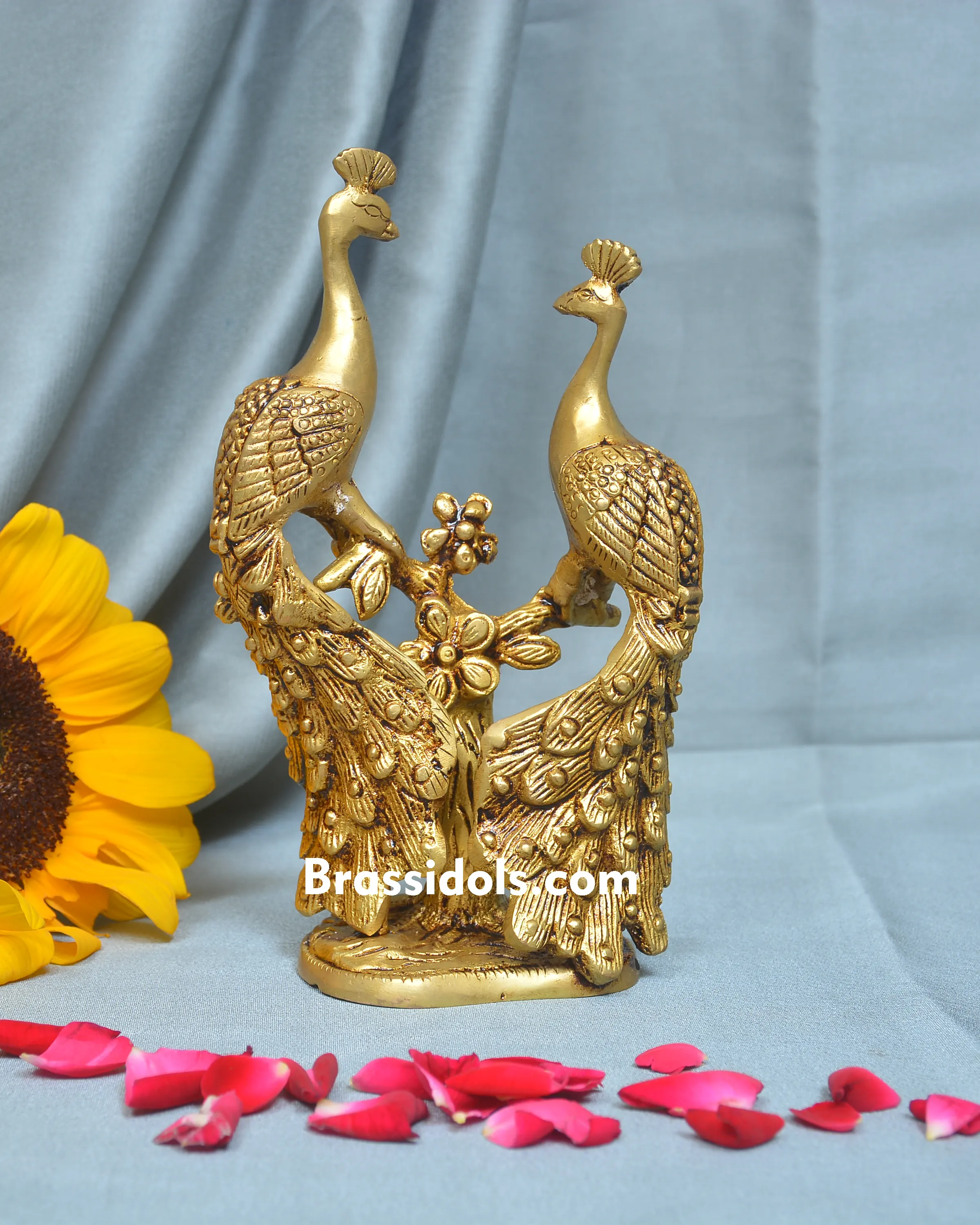 BRASS STANDING PEAOCK SET