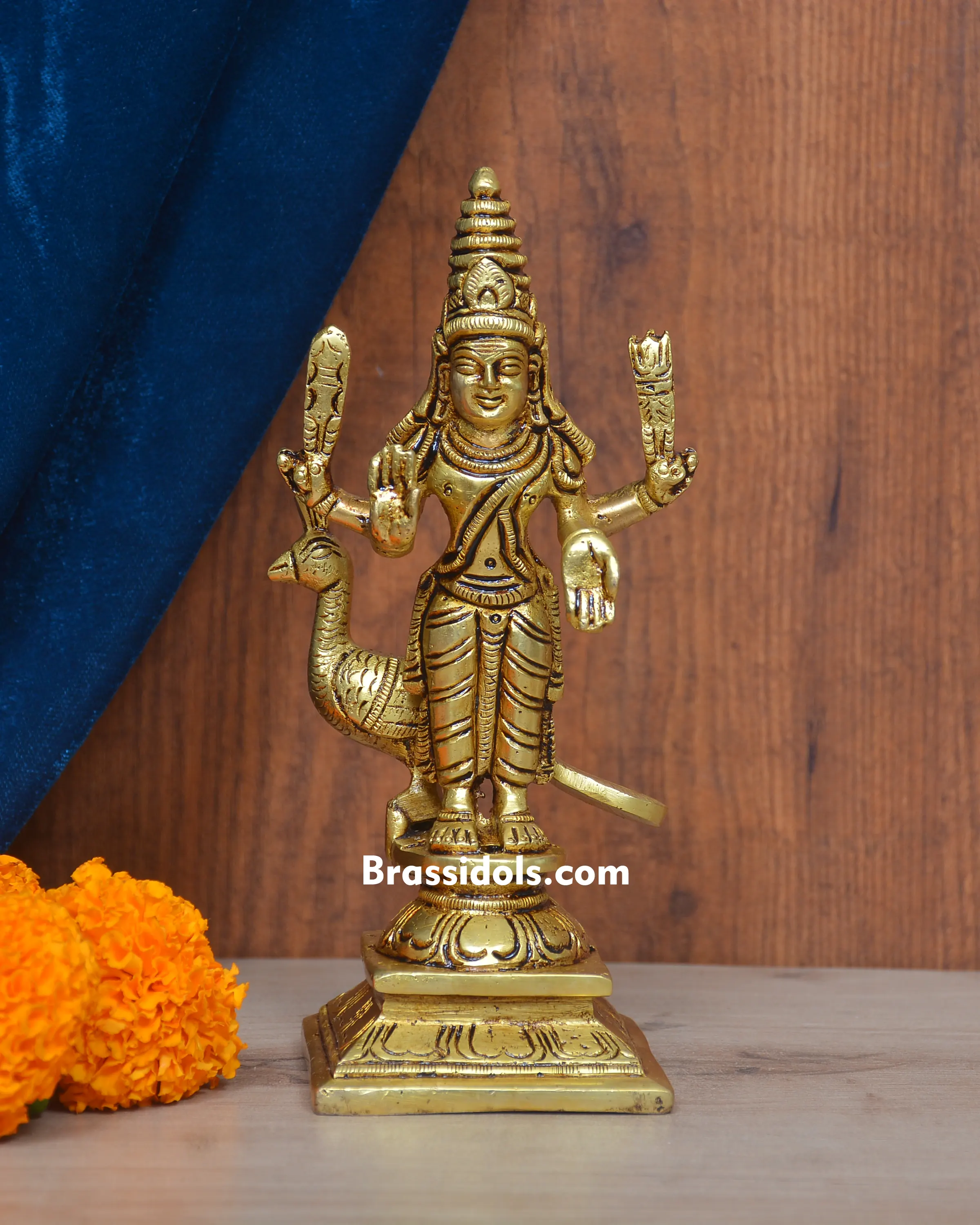 Standing Murugan Square Base With Peacock