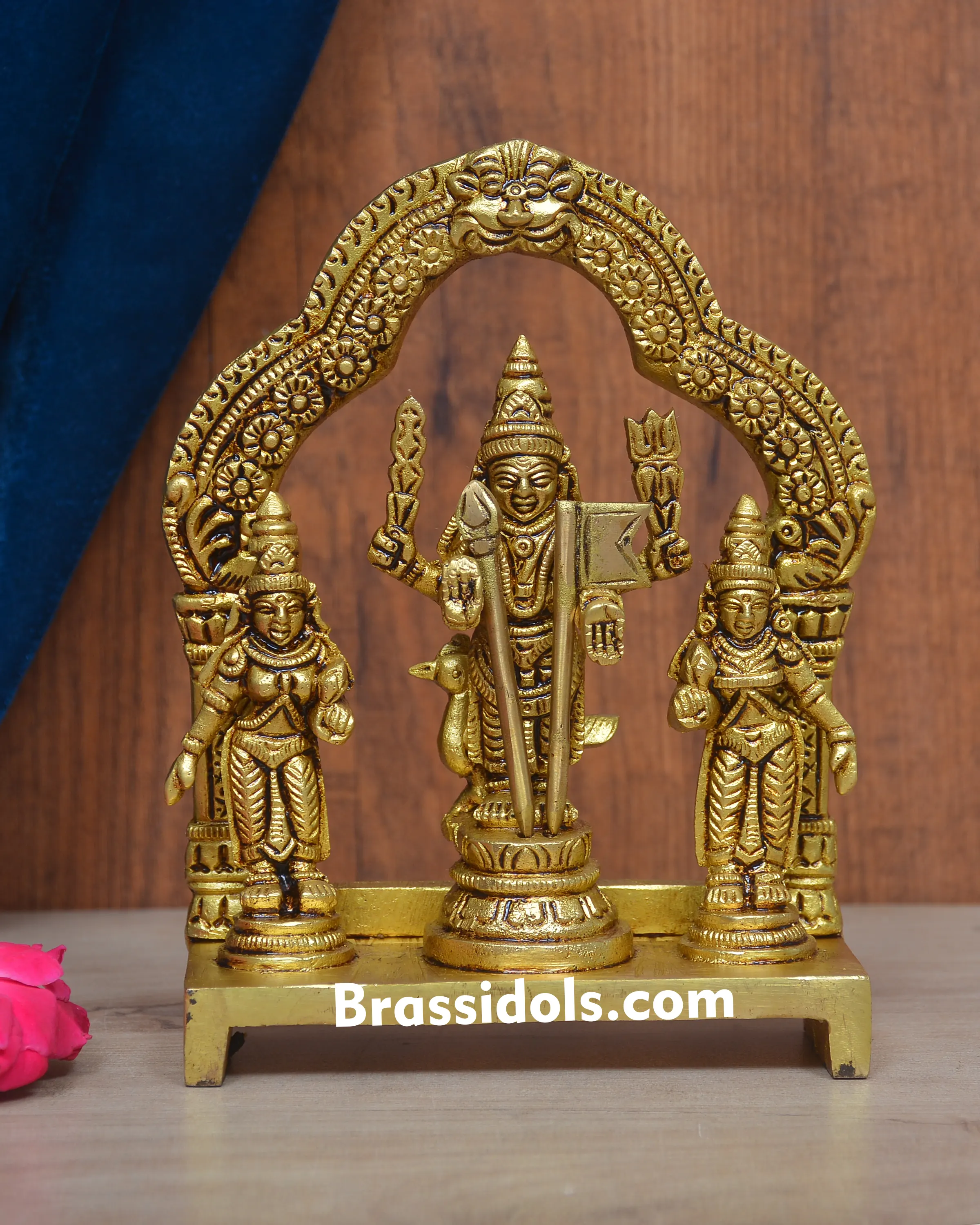 Traditional Murugan Valli~Deivanai with Mayil and Vajrayudham Brass Idol