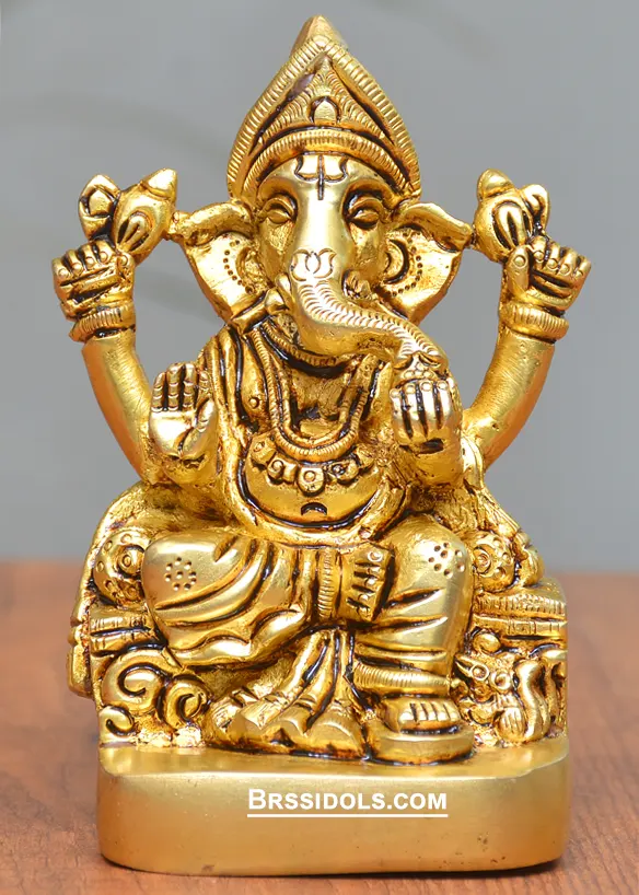 Brass Sitting Ganesh idol 4 Inch
