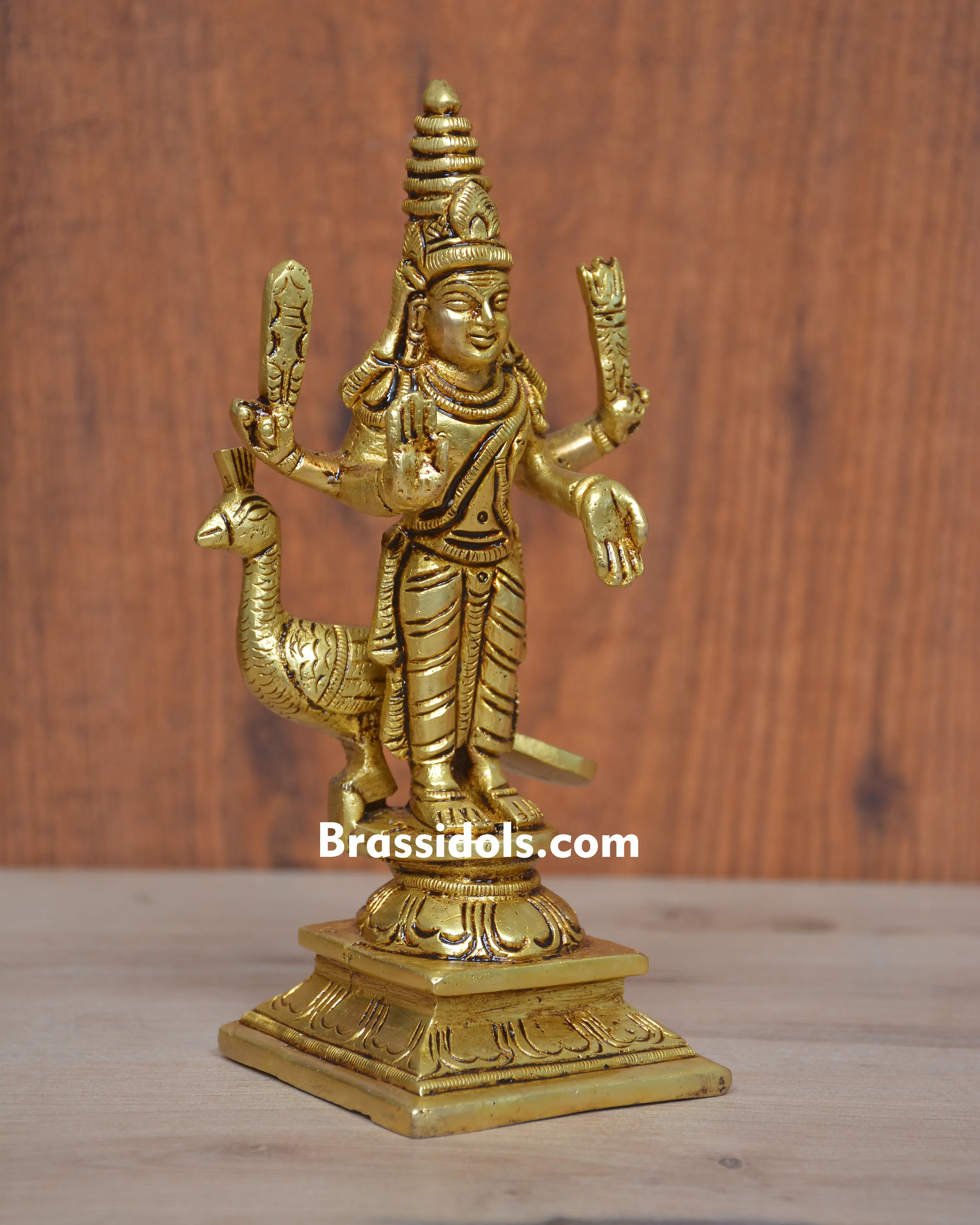 Standing Murugan Square Base With Peacock - secondary