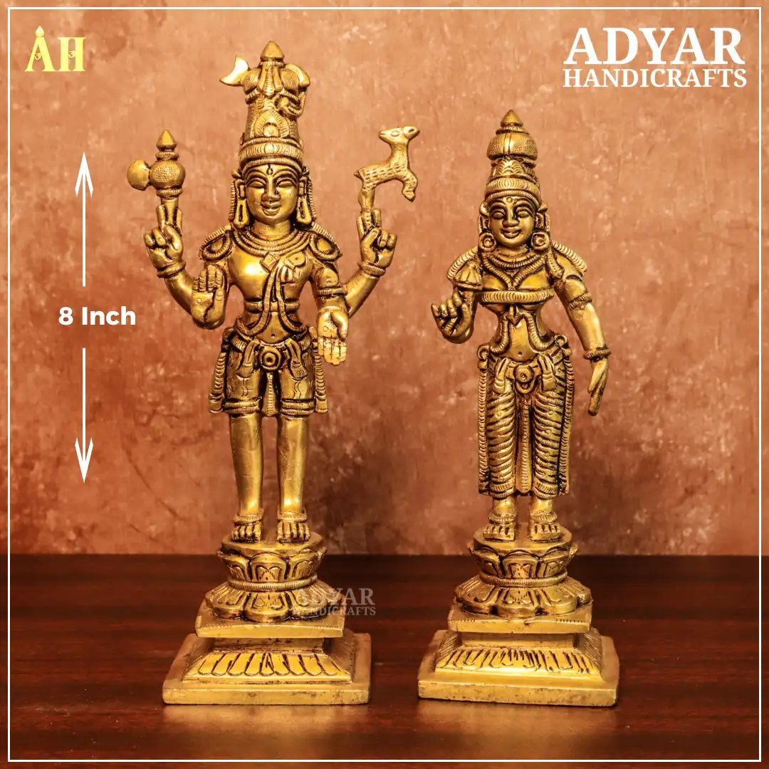 8 Inch Standing Shivan Parvati Brass Idol