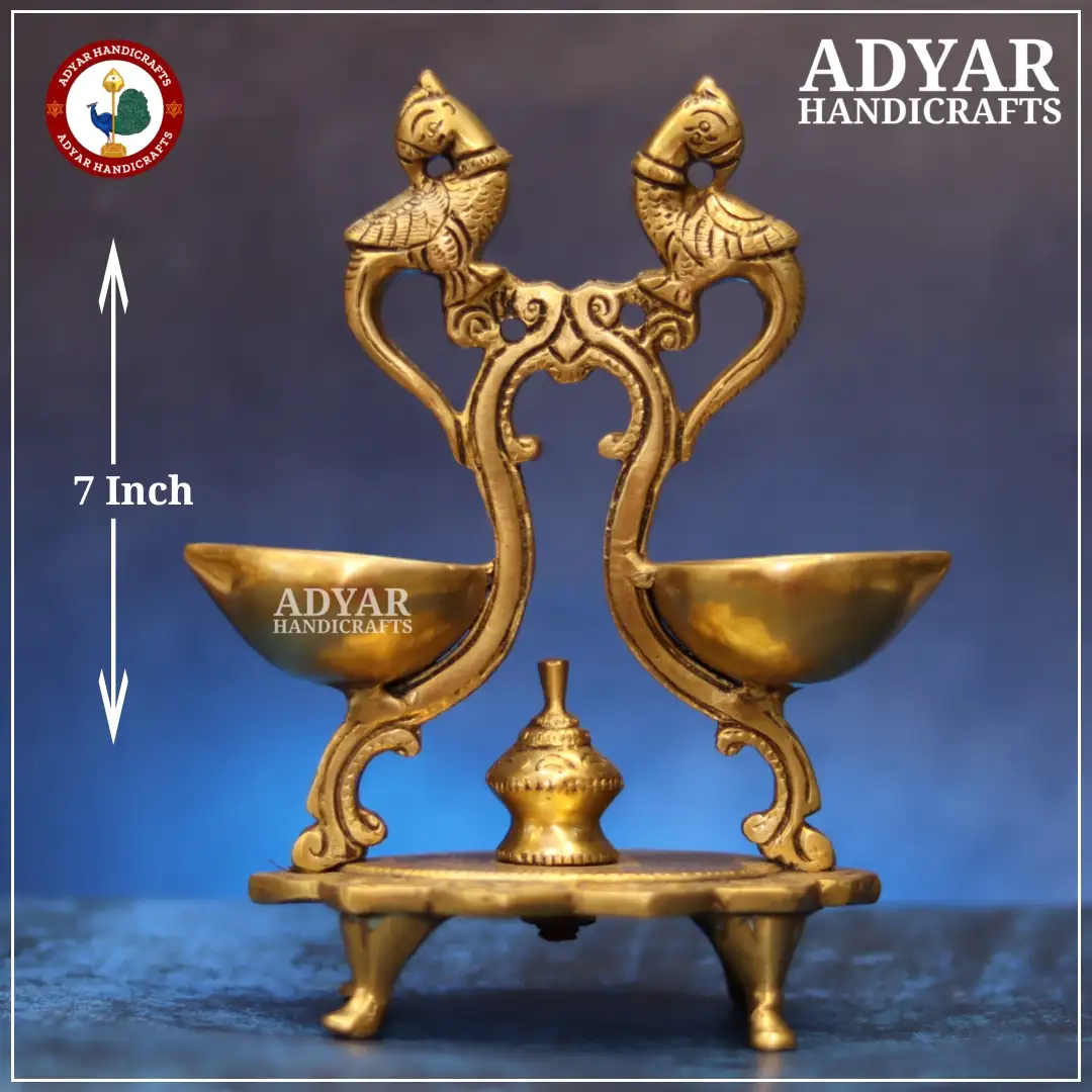 Parrot Design Antique Finish Decorative Handcrafted Brass Diya - secondary