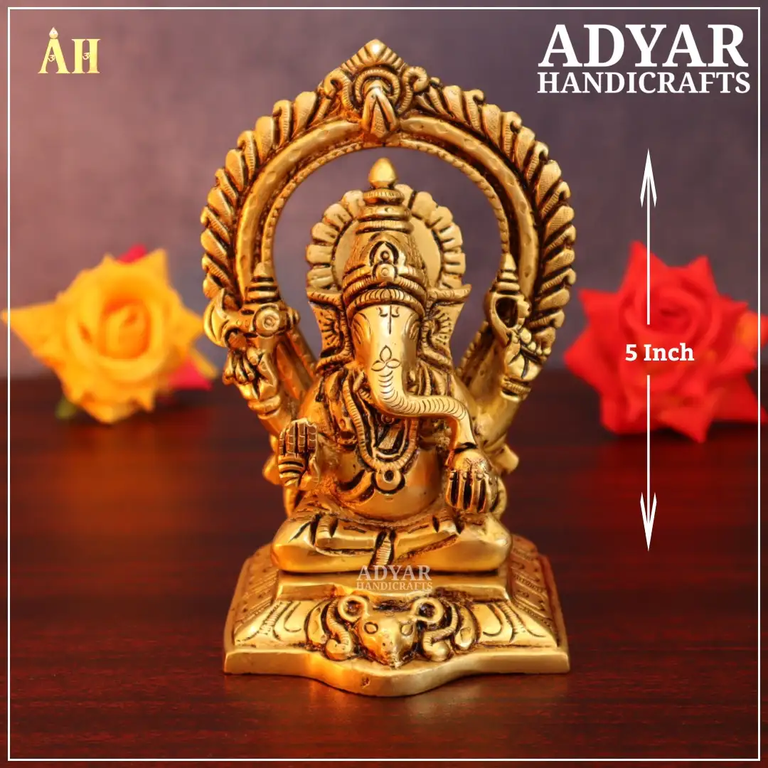 5 Inch Superfine Antique Brass Ganesha with Arch