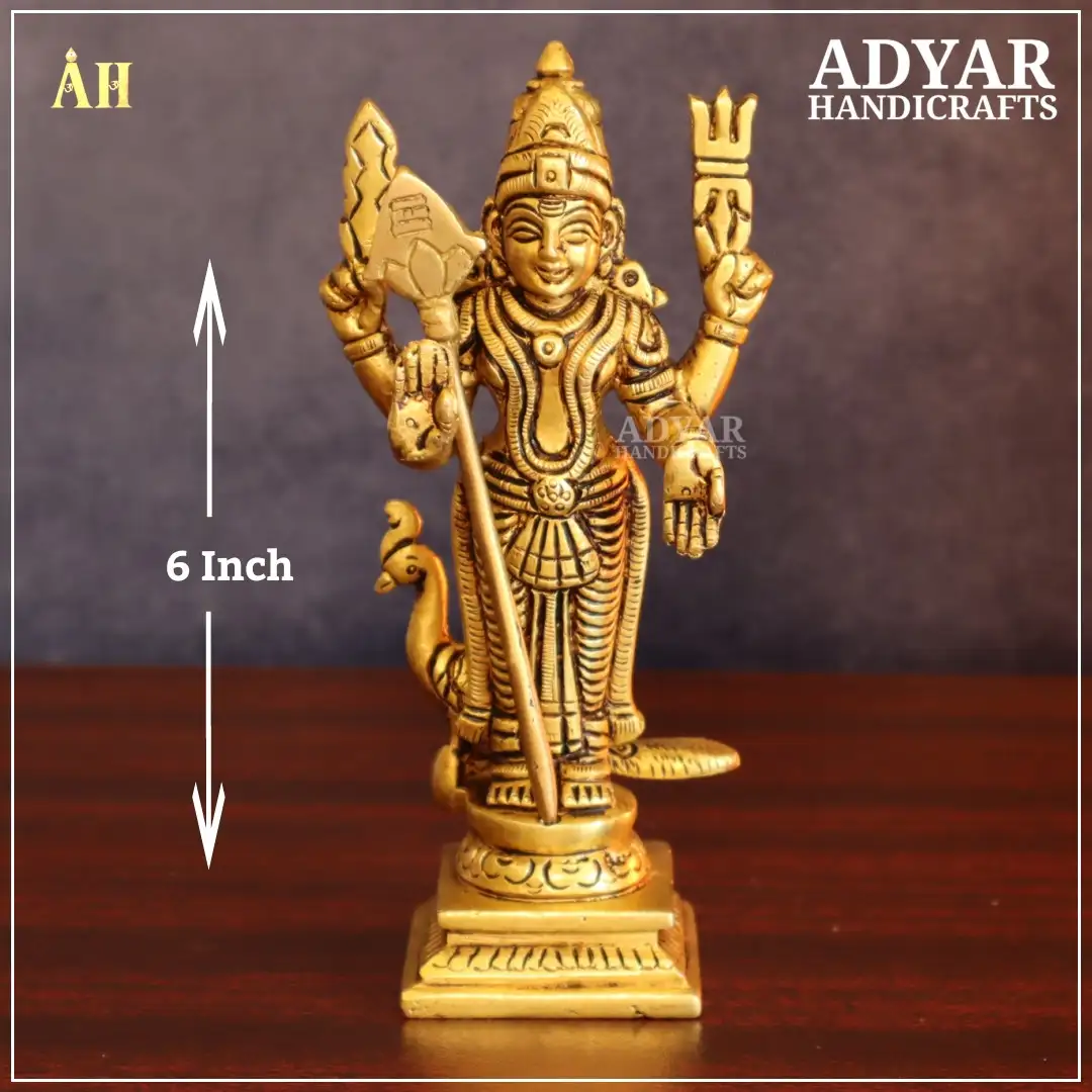 6 Inch Super Fine Murugan Brass Idol