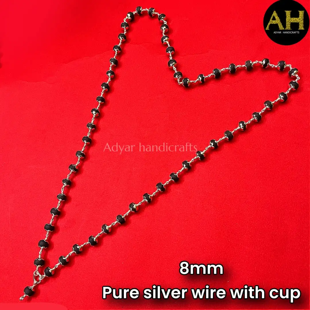 Original karungali pure silver malai with capping 8mm