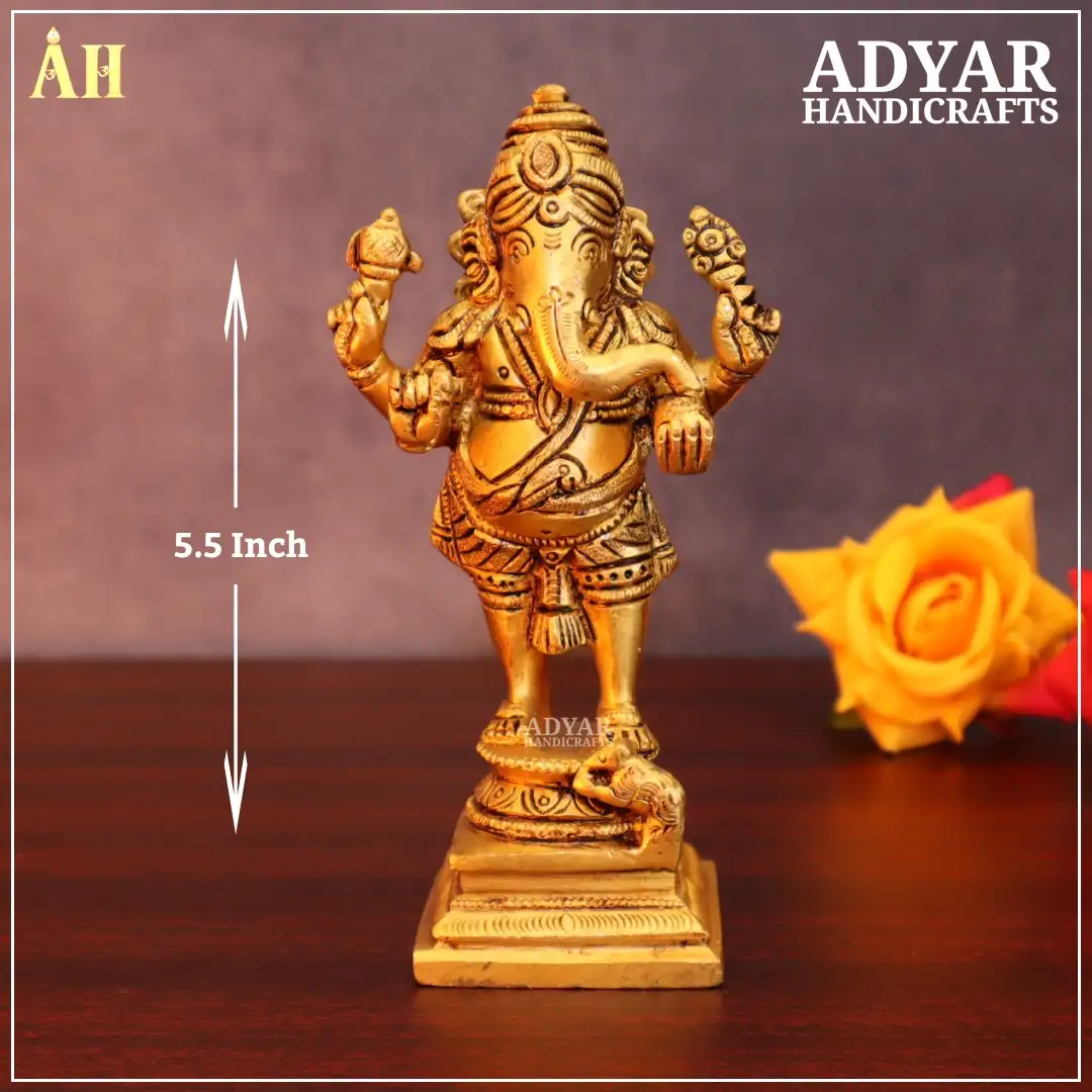 5.5 Inch Brass Standing Ganesha Idol