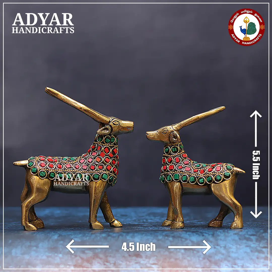 Brass Deer Decor Set Red Green - secondary