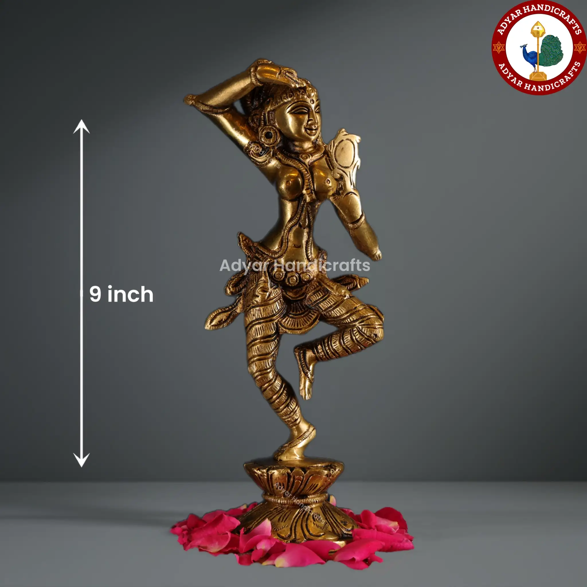 Brass Lady Looking Mirror Statue