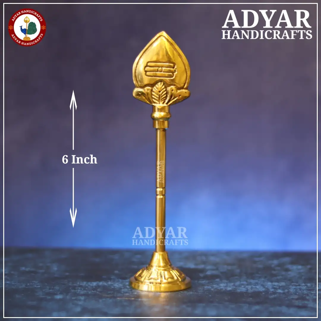 6 Inch Traditional Lord Murugan Brass Vel With Stand