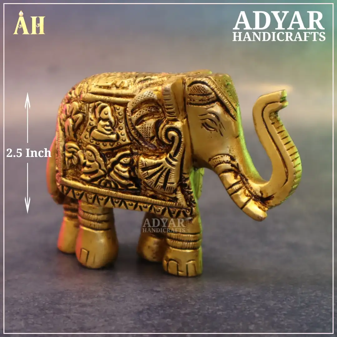 2.5 Inch Decorative Carved Elephant Brass Statue