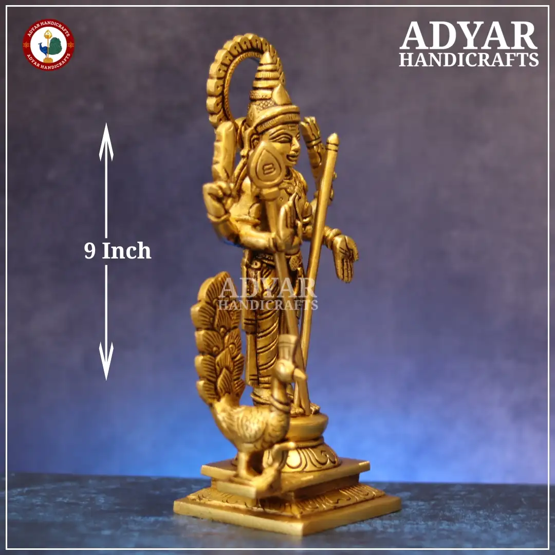 Murugan Brass Statue with Sevakodi - image 3