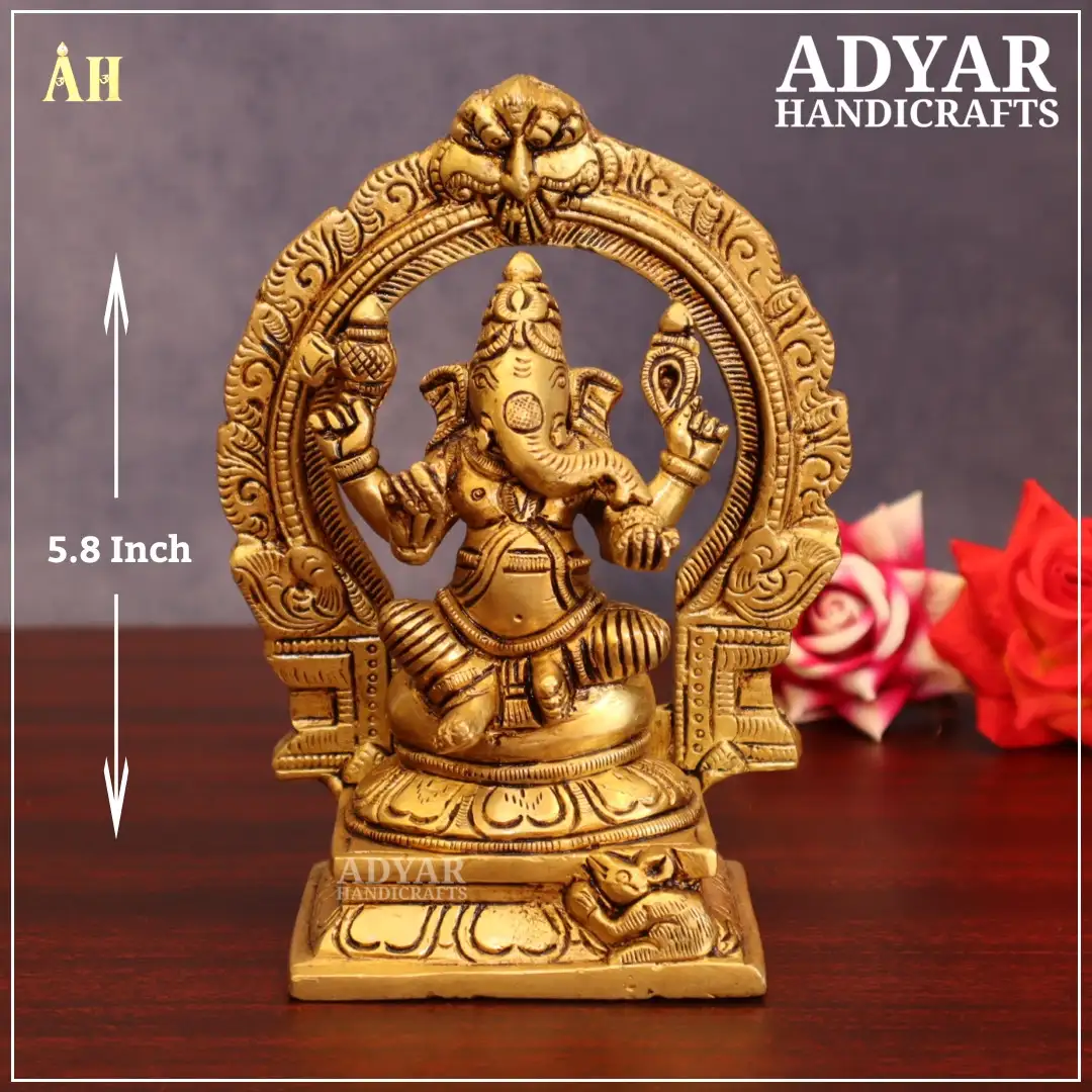 5.8 Inch Brass Ganesha With Arch Idol