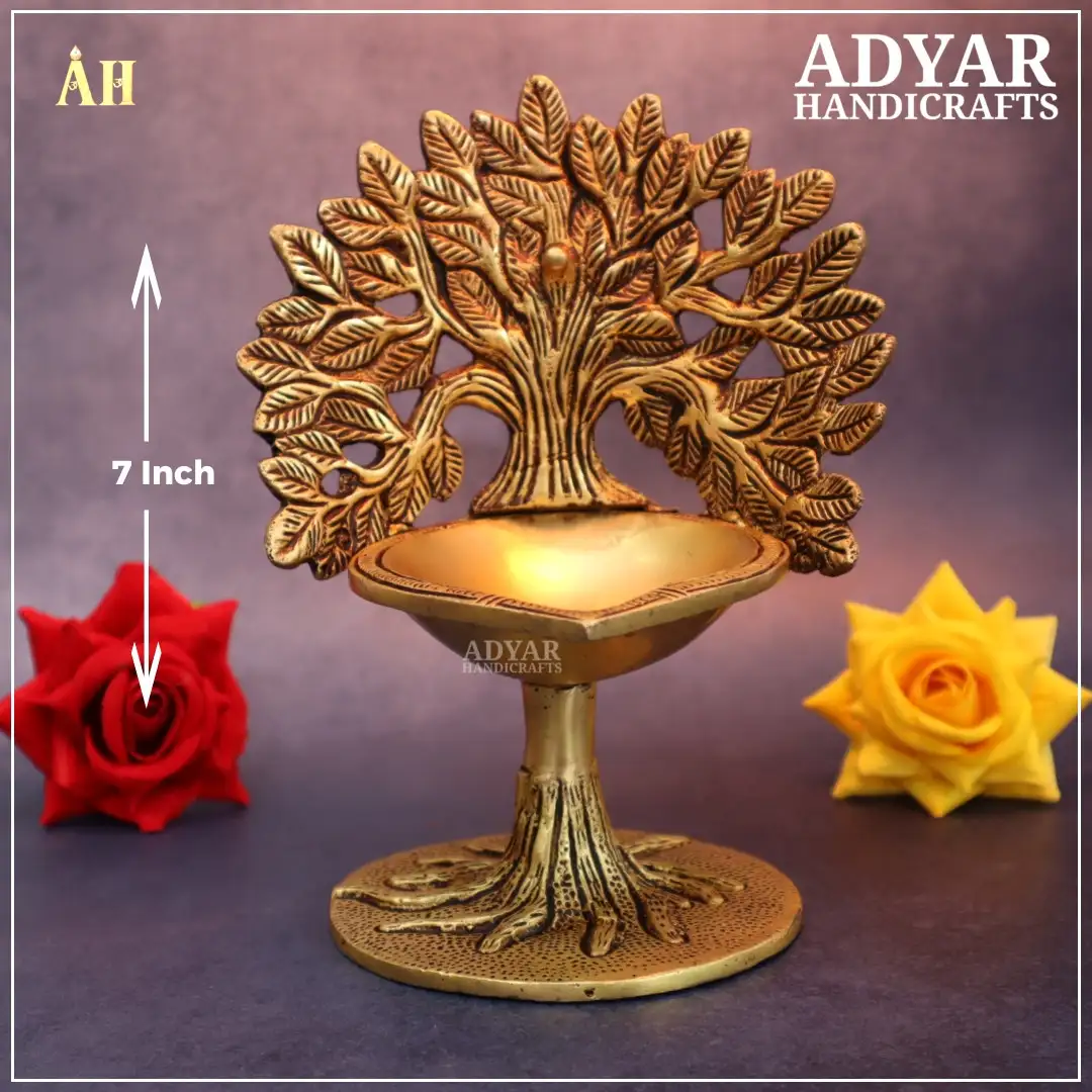 7 Inch Kalpavriksha Tree Lamp Brass